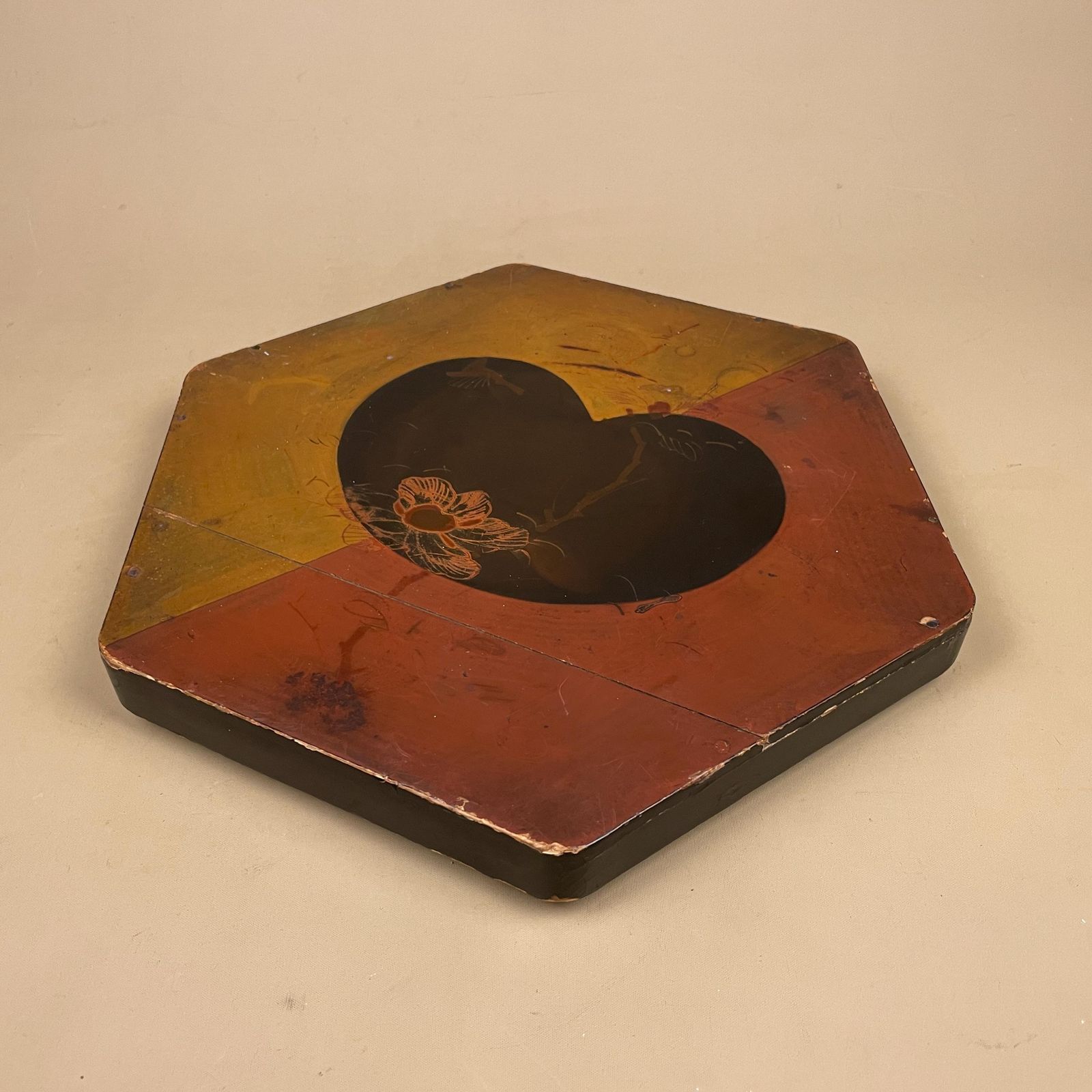 Antique Chinese Wooden Red Lacquer Box Hand Painted Oriental Decorative Storage Box Asian Art Collectible Hexagon Lidded Lid photo 79.0