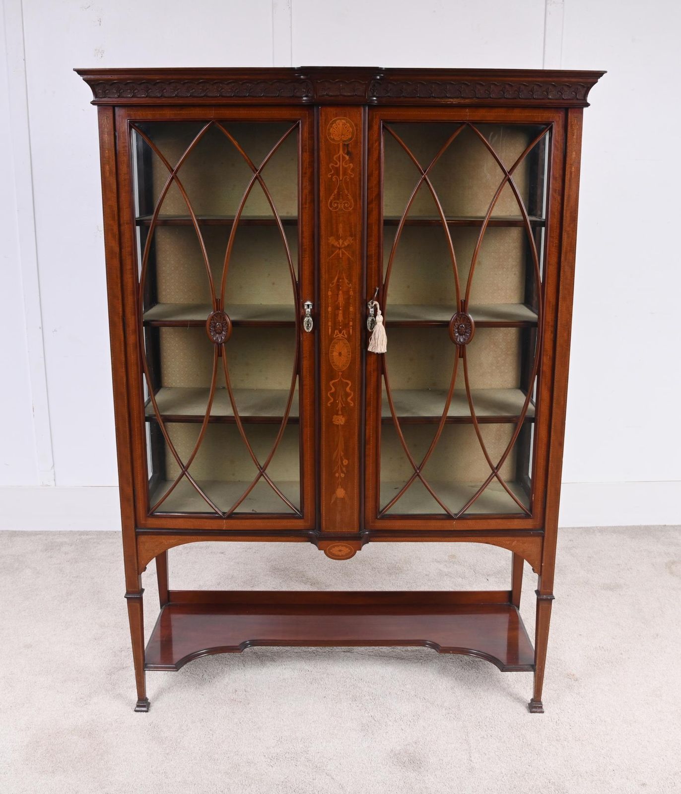 Edwardian Inlaid Mahogany Display Cabinet Glazed Doors Sheraton Revival photo furniture