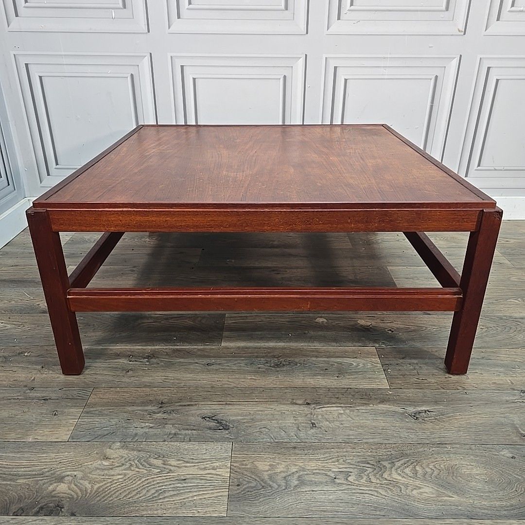 Retro Teak Coffee Table Vintage Large Mid Century Side – Scandi Square Wooden photo vinterior