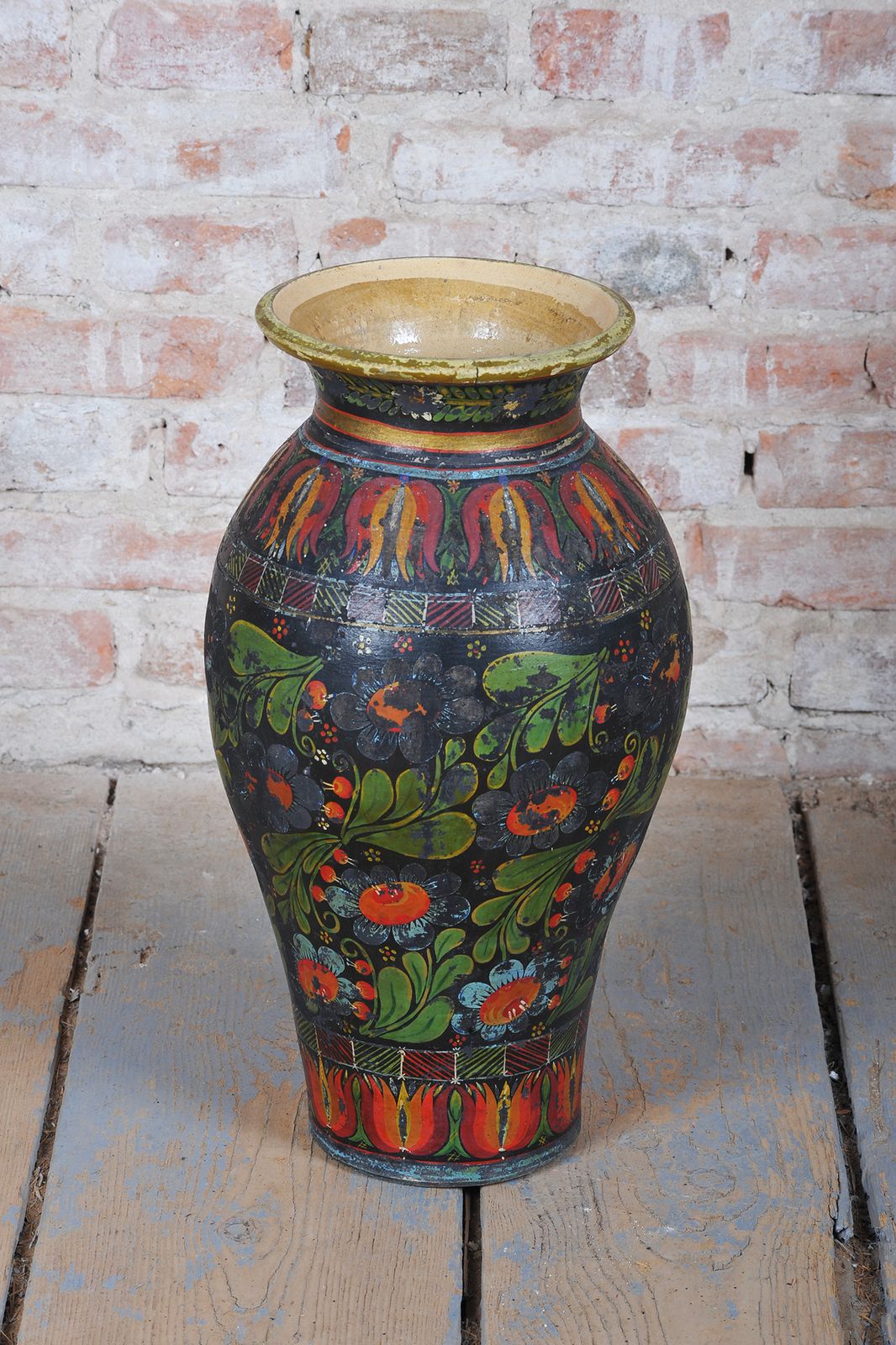 Original Art Deco Vase With Folk Motifs, Ceramics, Well Preserved, Czech, 1920s photo furniture
