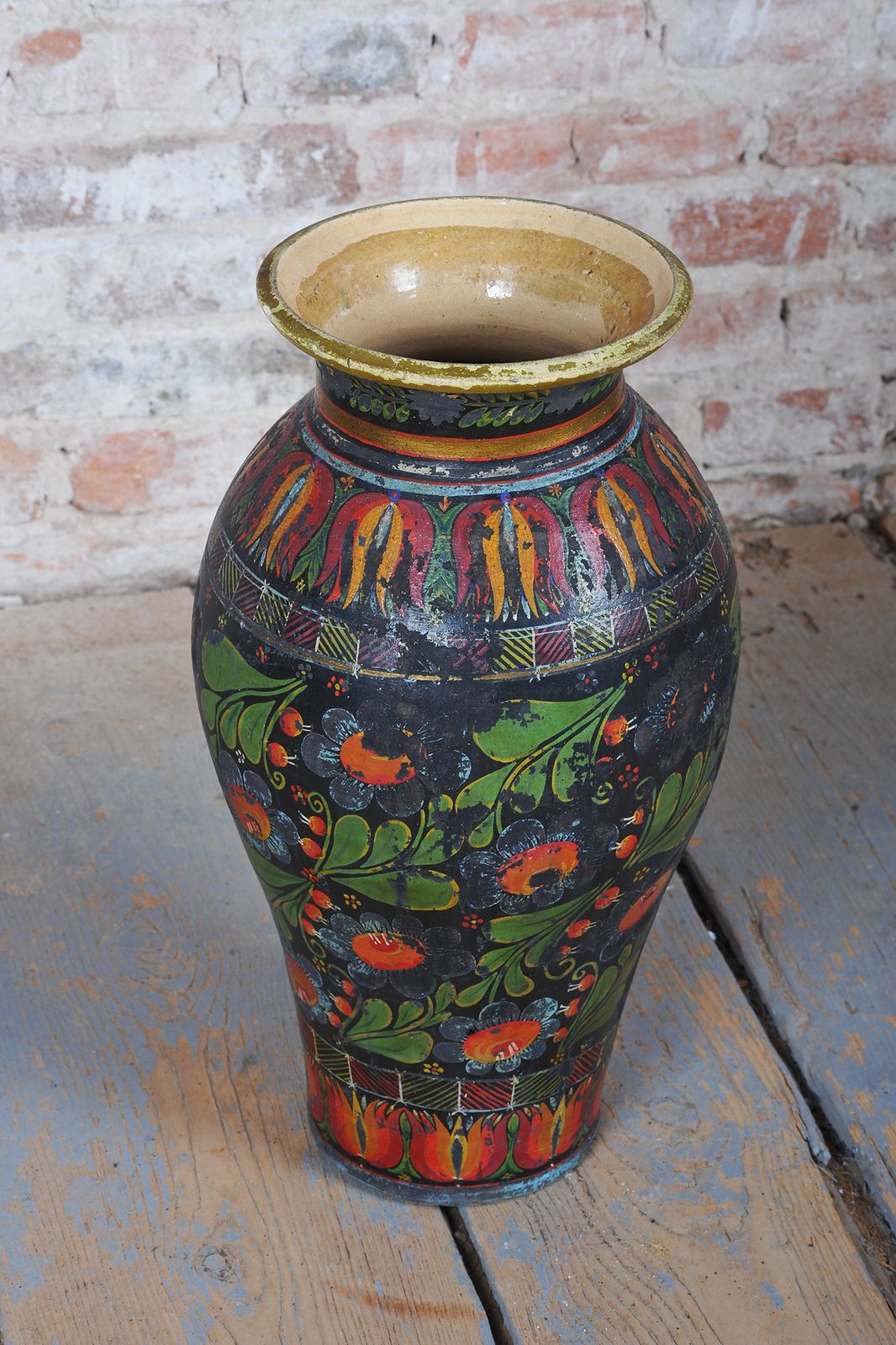 Original Art Deco Vase With Folk Motifs, Ceramics, Well Preserved, Czech, 1920s photo Home Decor