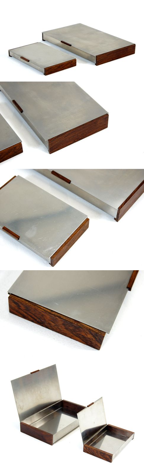 2 Retro Vintage Danish Rosewood Stainless Steel Jewellery Cigarette Box 60s 70s photo furniture
