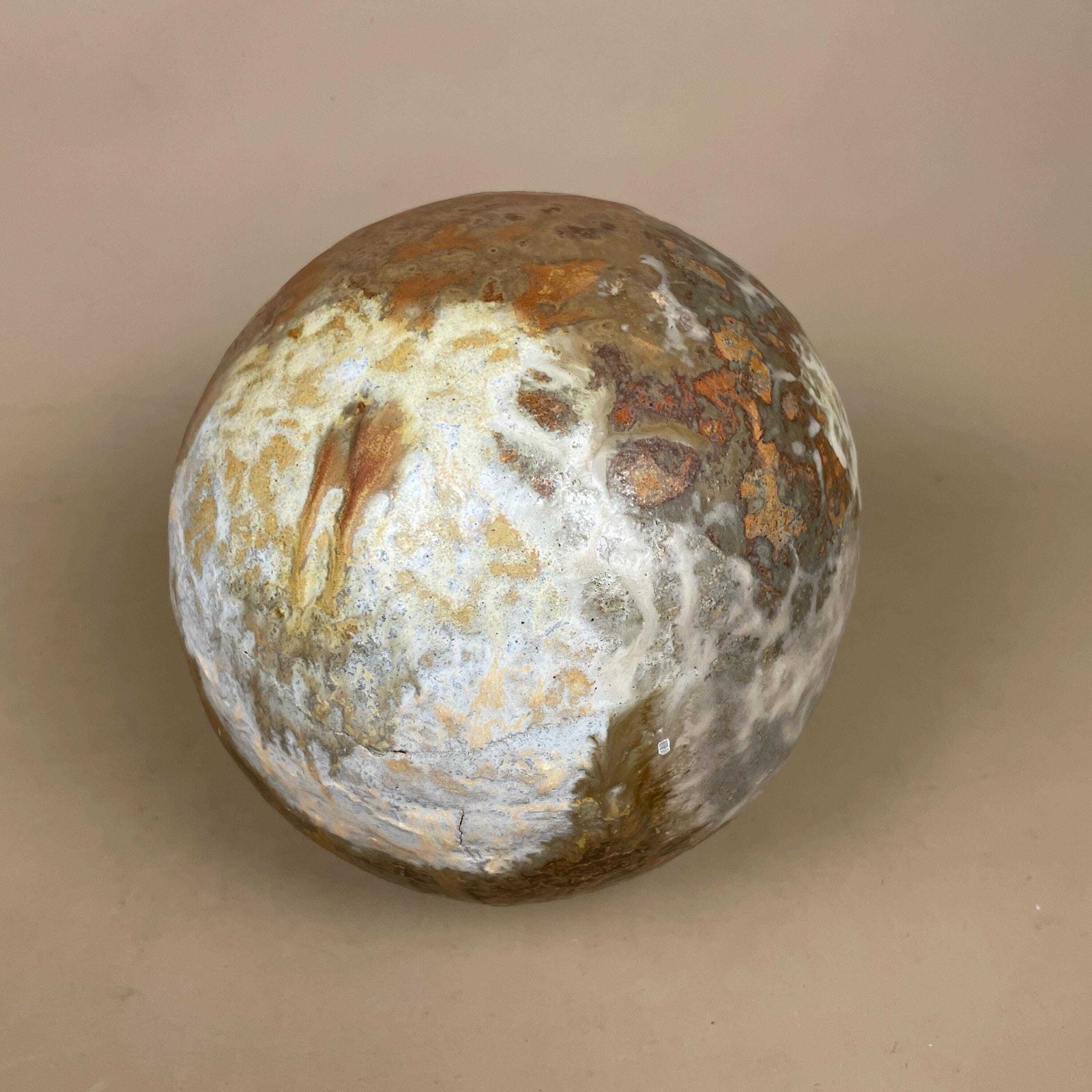 Vintage Ceramic Ball Glazed Decorative Round Ball Display Ornament Abstract Brown Beige Glaze Statue Sculpture Circle Moon photo 125.0
