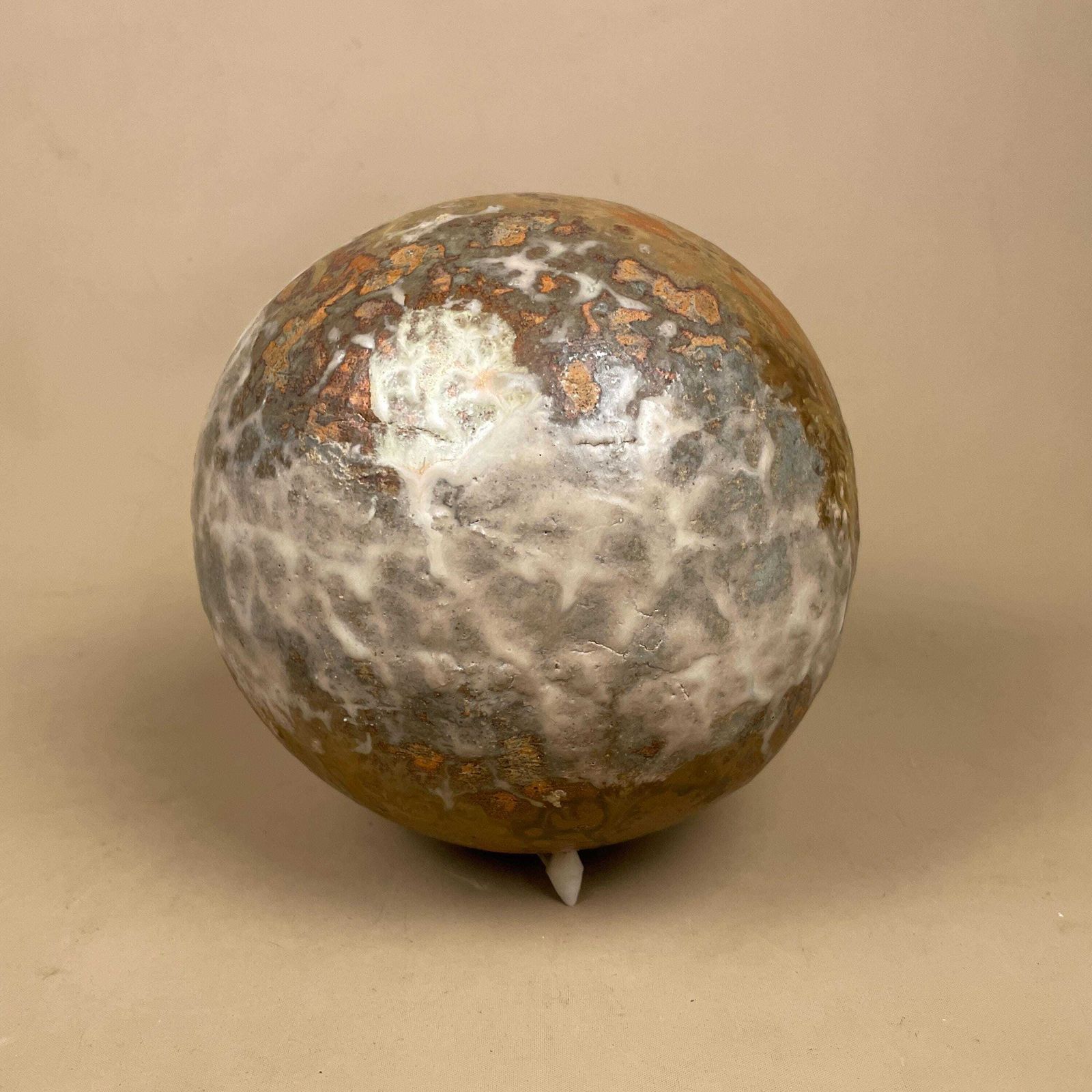 Vintage Ceramic Ball Glazed Decorative Round Ball Display Ornament Abstract Brown Beige Glaze Statue Sculpture Circle Moon photo vinterior