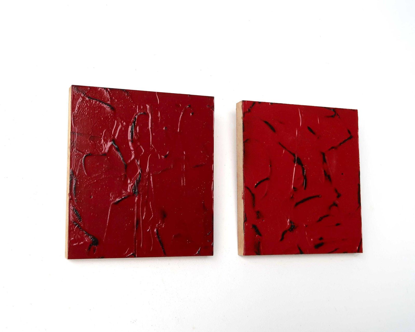 Pair Of Small French Minimalist And Abstract Red Textured Painting By Vincent Dufresne / Art, Home Decor, Minimal