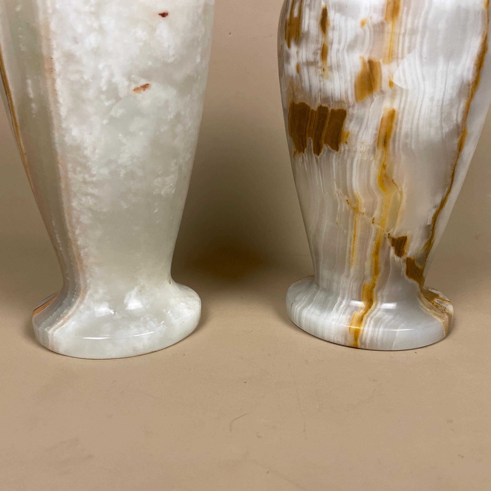 Marble Vases Pots Brown Green Cream Natural Pattern Ornament Vintage Decorative Onyx Hand Carved Stone Pair Tabletop Accent Mantel Decor photo buy
