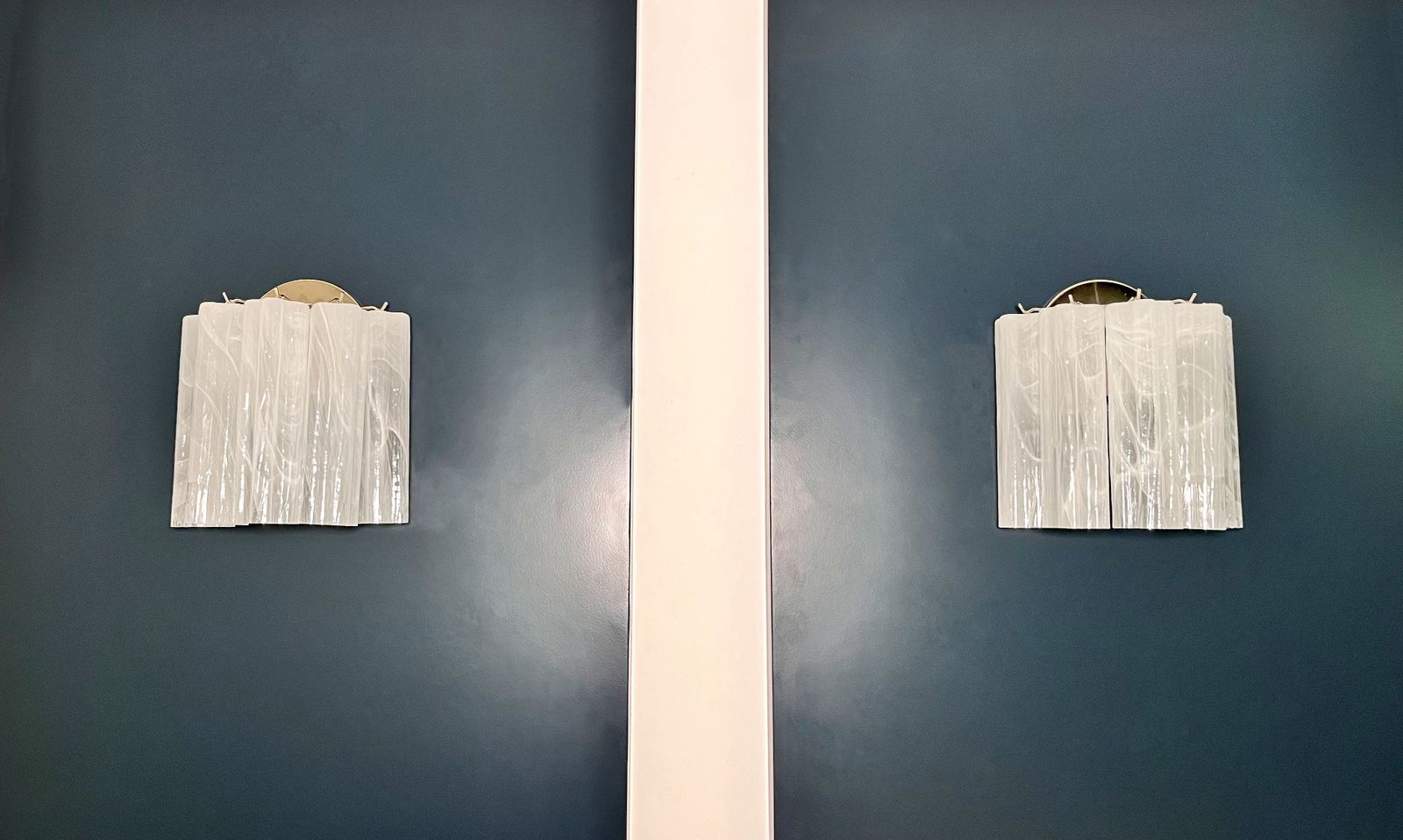 Fantastic Pair Of Murano Glass Tube Wall Sconces   5 White Alabaster Glass Tube photo furniture