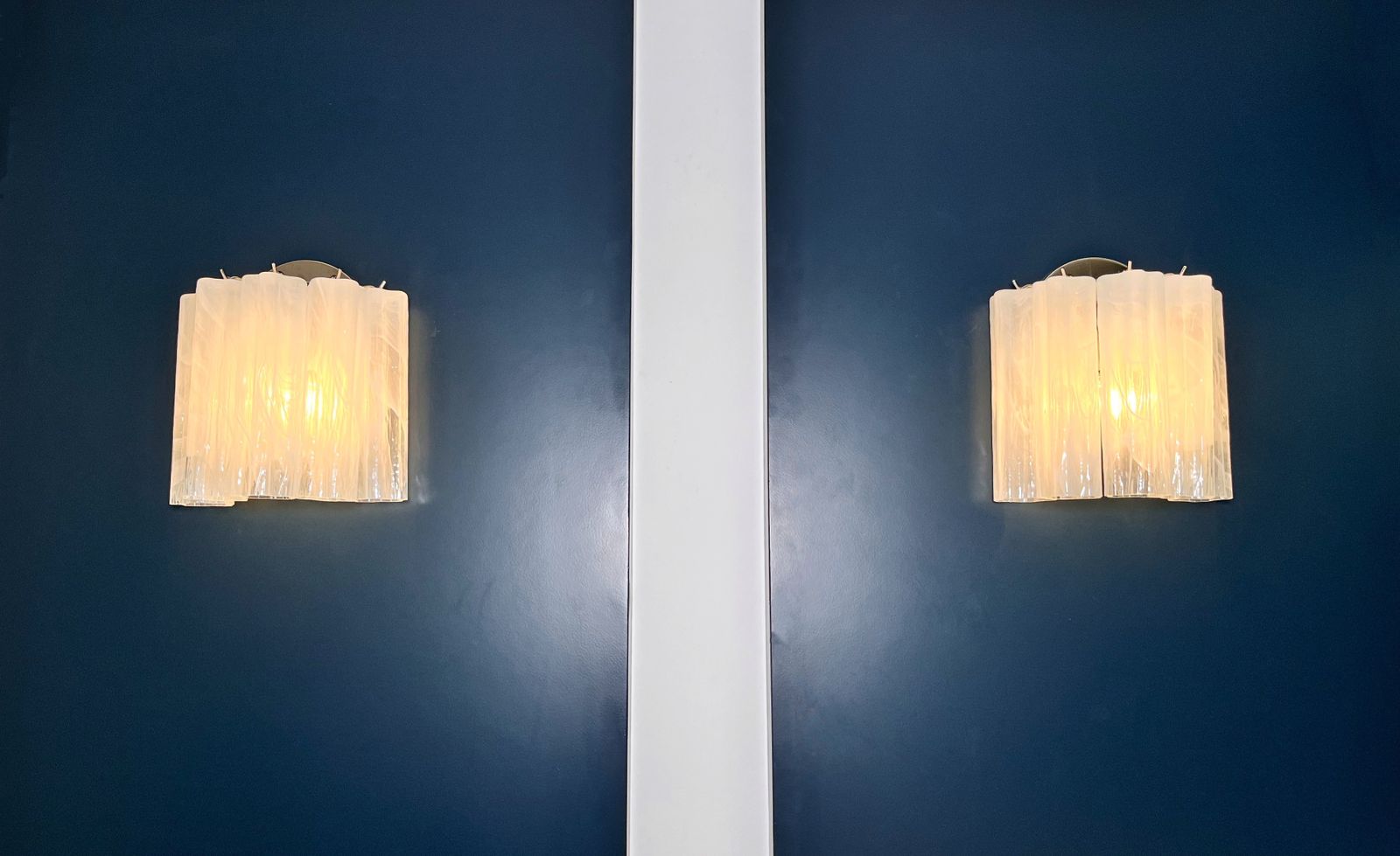 Fantastic Pair Of Murano Glass Tube Wall Sconces   5 White Alabaster Glass Tube photo for sale