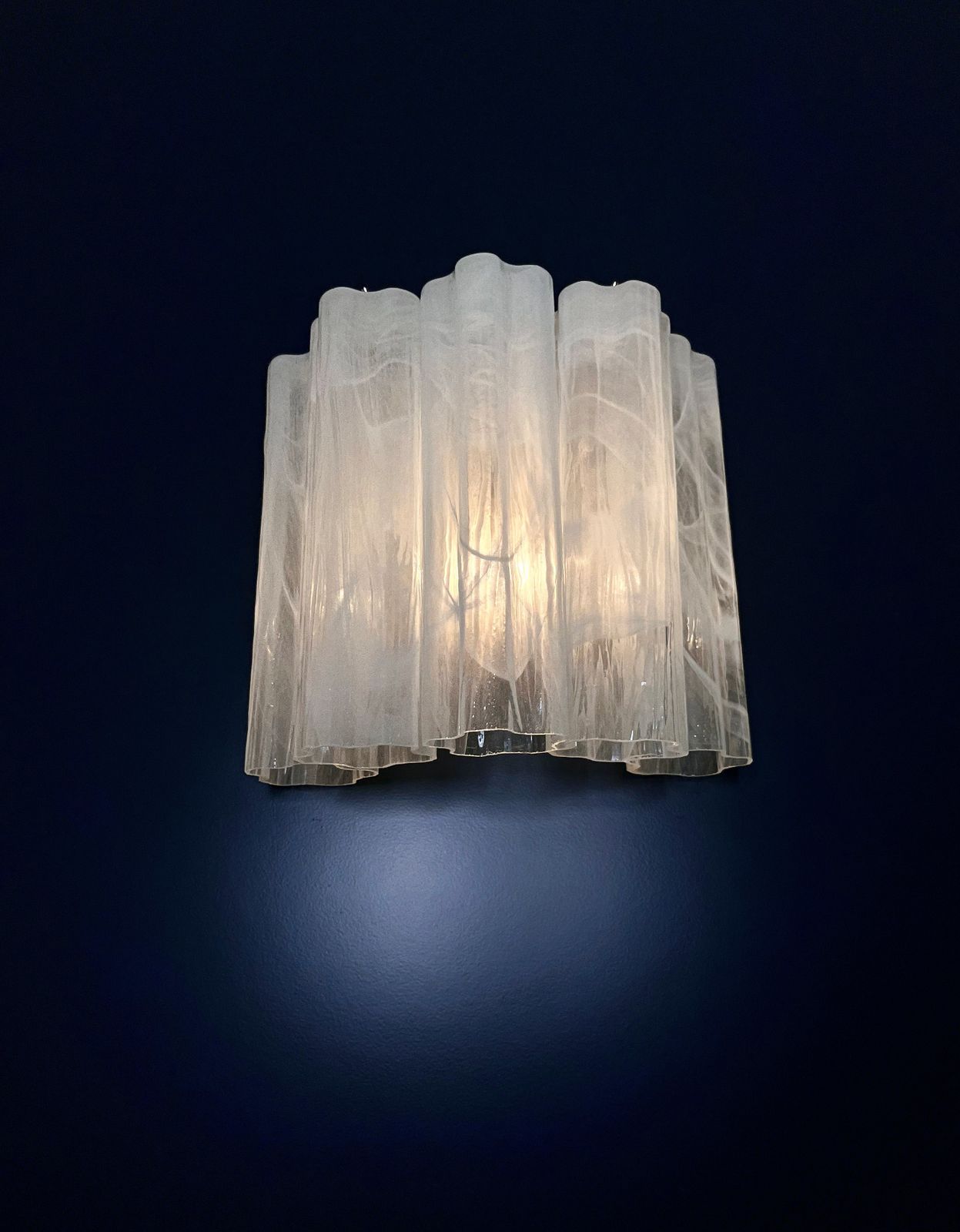 photo for sale Fantastic Pair Of Murano Glass Tube Wall Sconces   5 White Alabaster Glass Tube