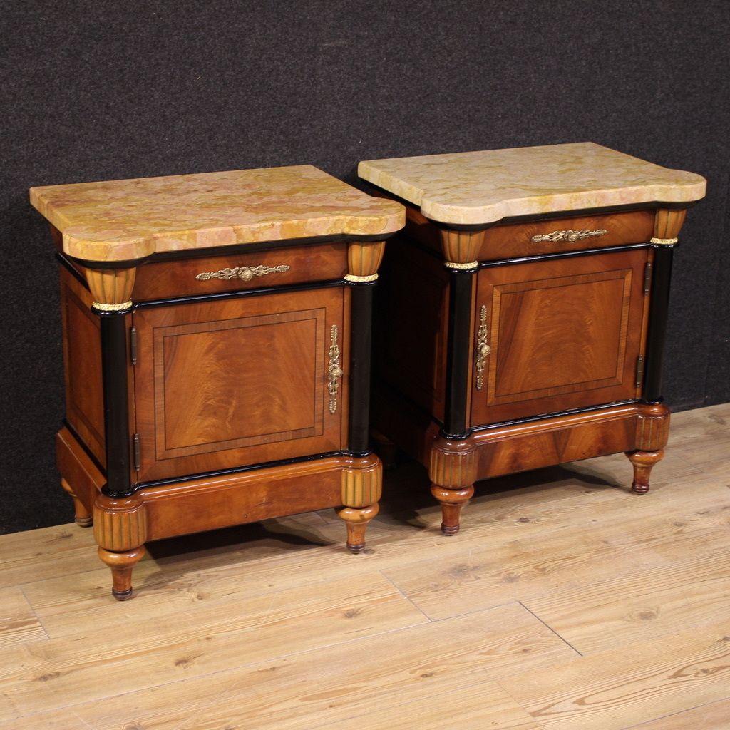 Pair Of 20th Century Italian Bedside Tables With Marble Top