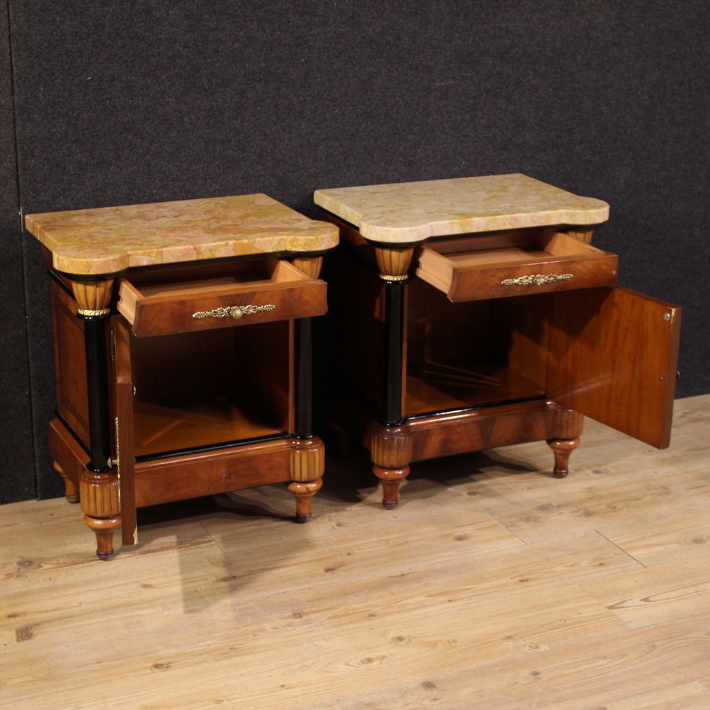 photo furniture Pair Of 20th Century Italian Bedside Tables With Marble Top