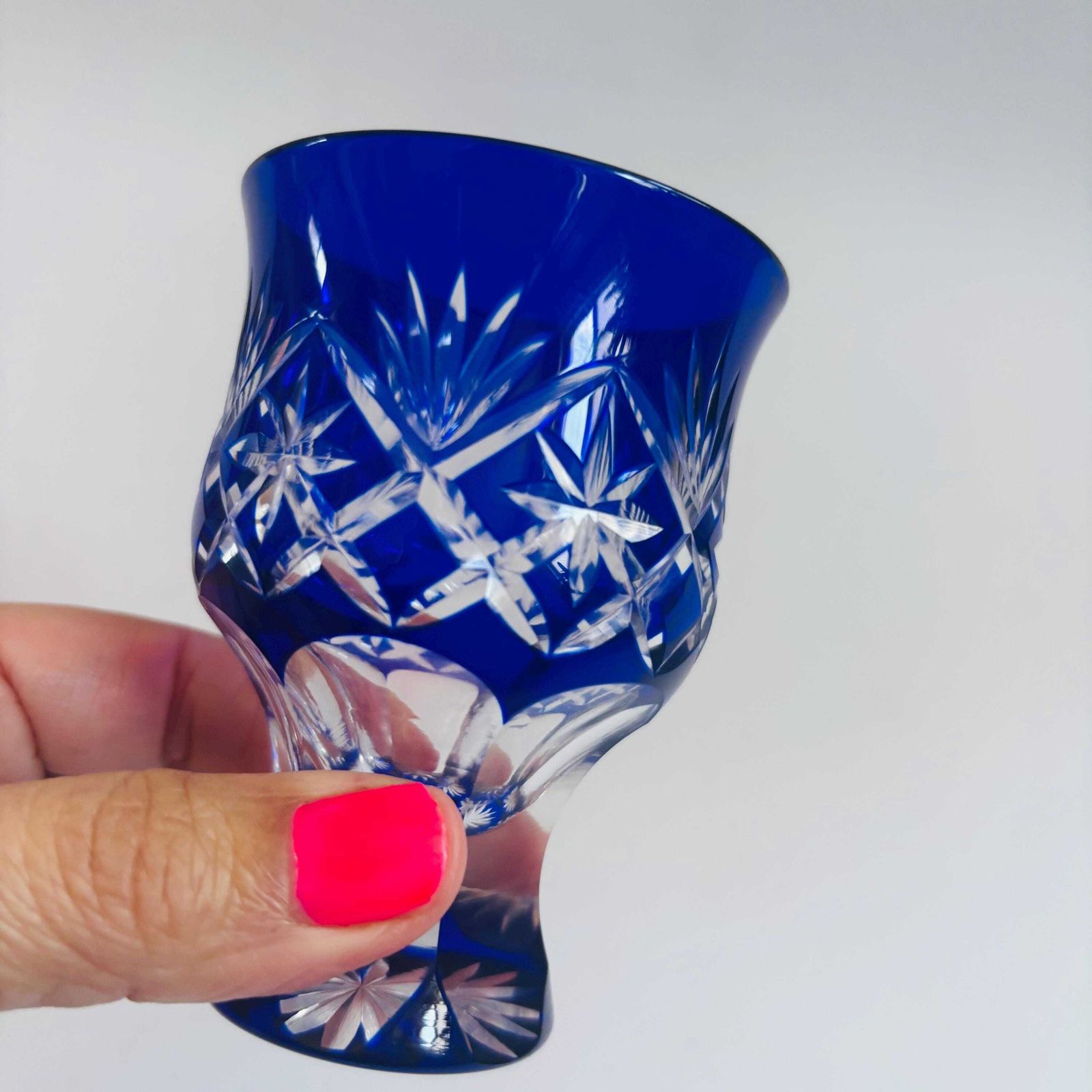 Home Decor Edo Kiriko Cobalt Blue Crystal Sake Cup – Mid Century Hoshi Star Motif photo