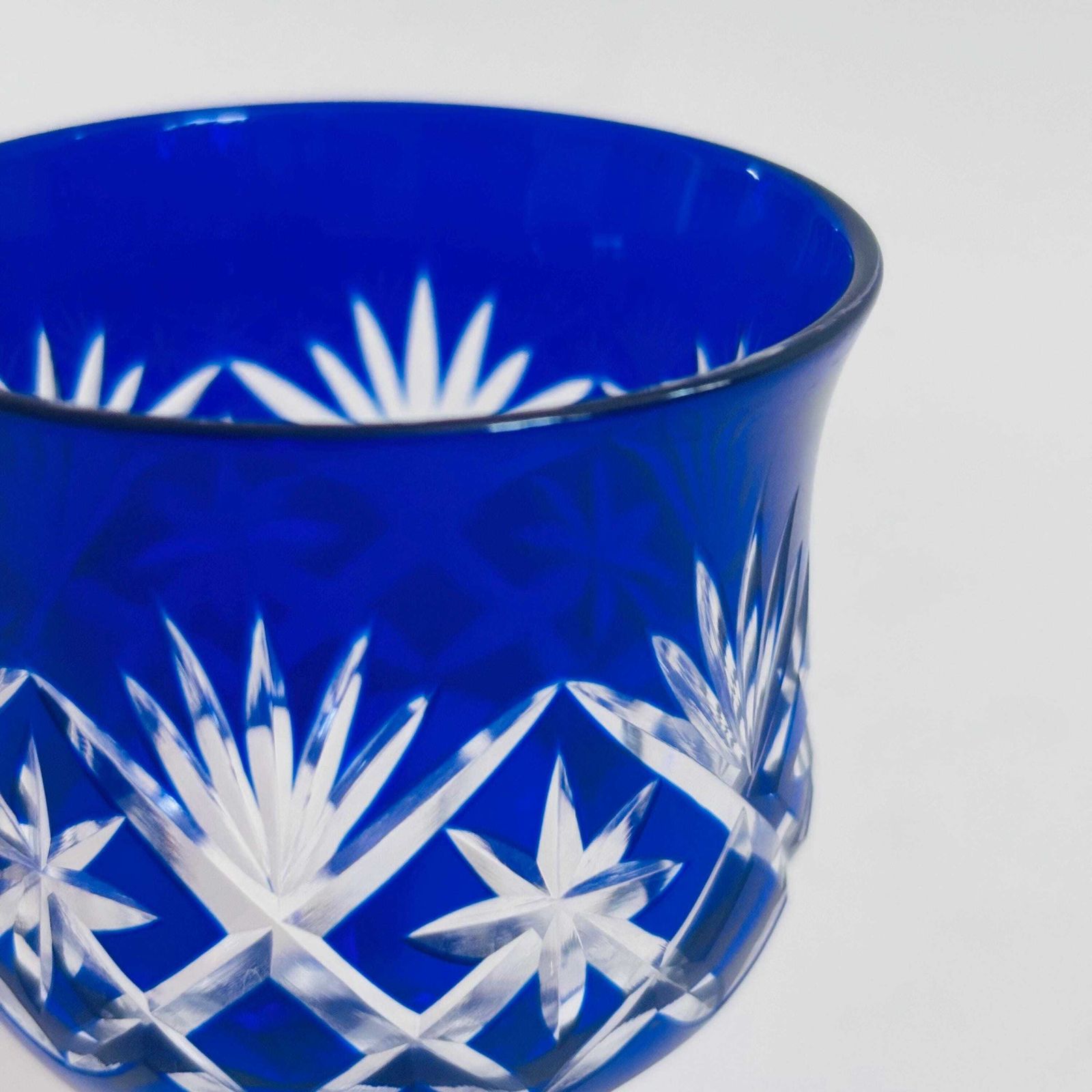 89.0 Edo Kiriko Cobalt Blue Crystal Sake Cup – Mid Century Hoshi Star Motif photo