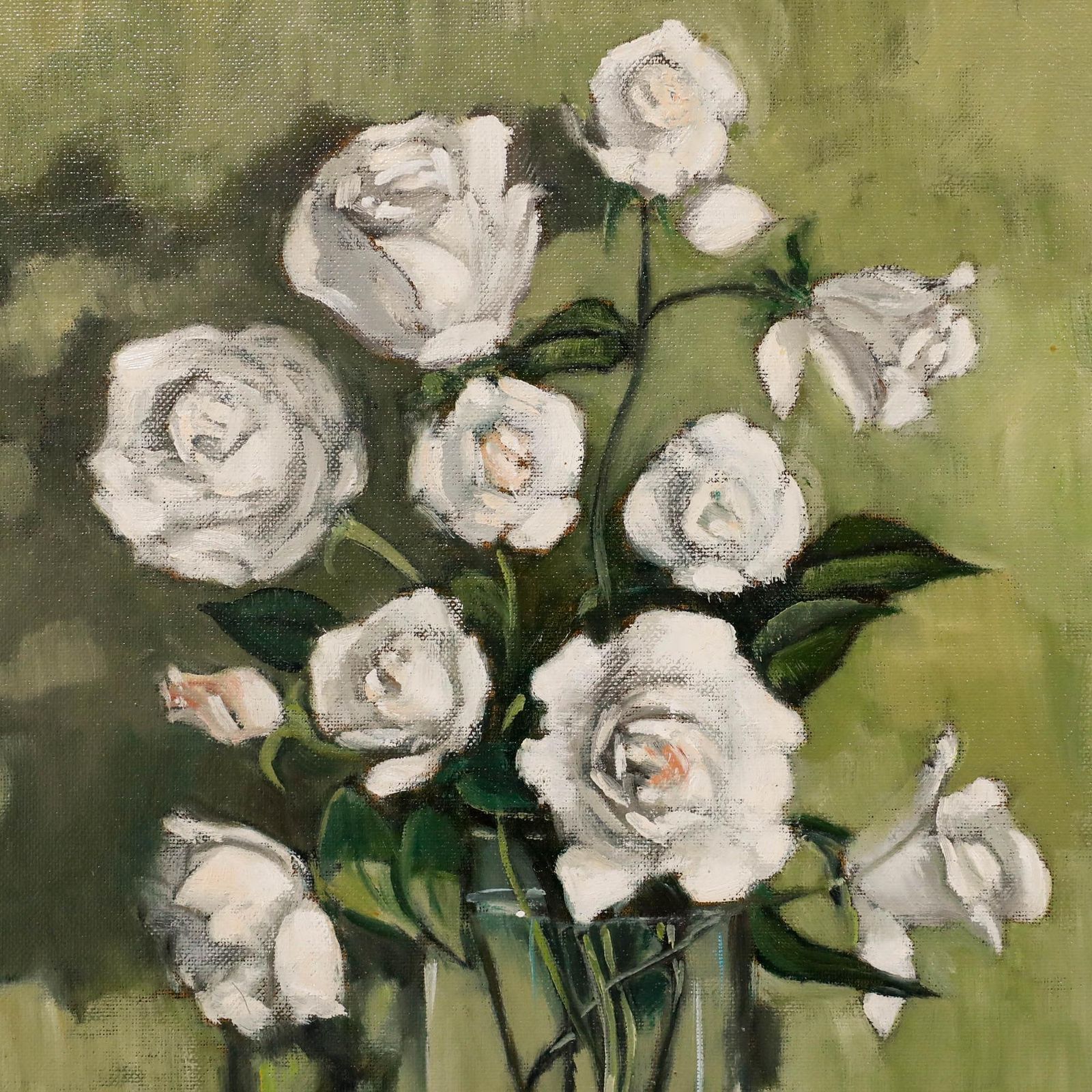 Kerina Behr Framed Contemporary Oil, White Roses In A Vase photo Art