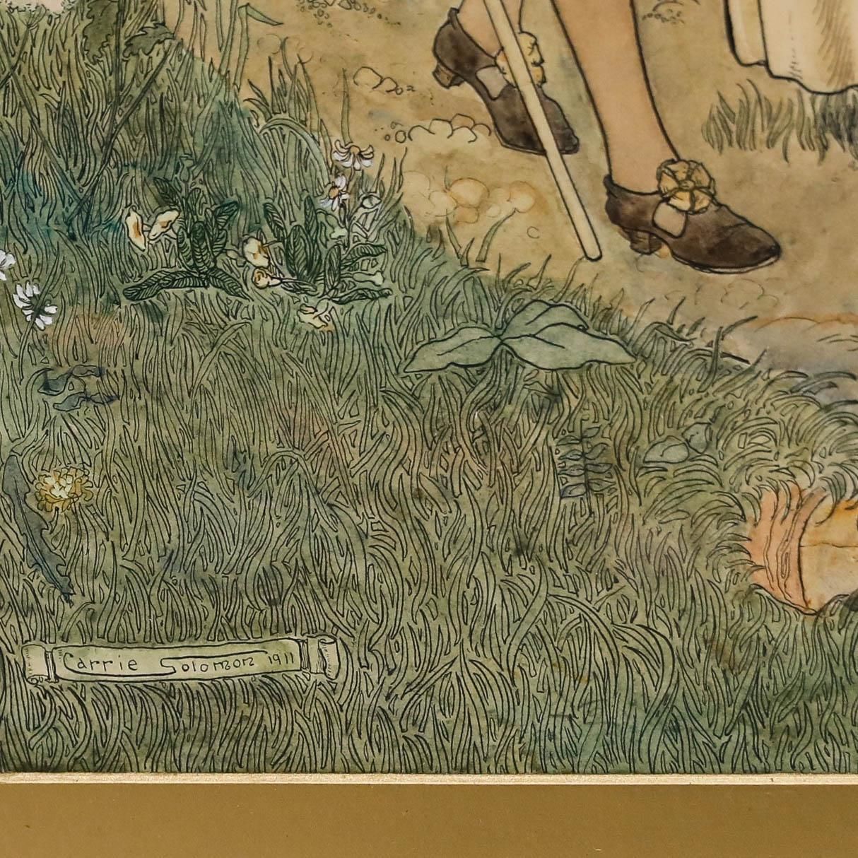 Carrie Solomon Framed 1911 Watercolour, Rosalind And Celia photo vinterior