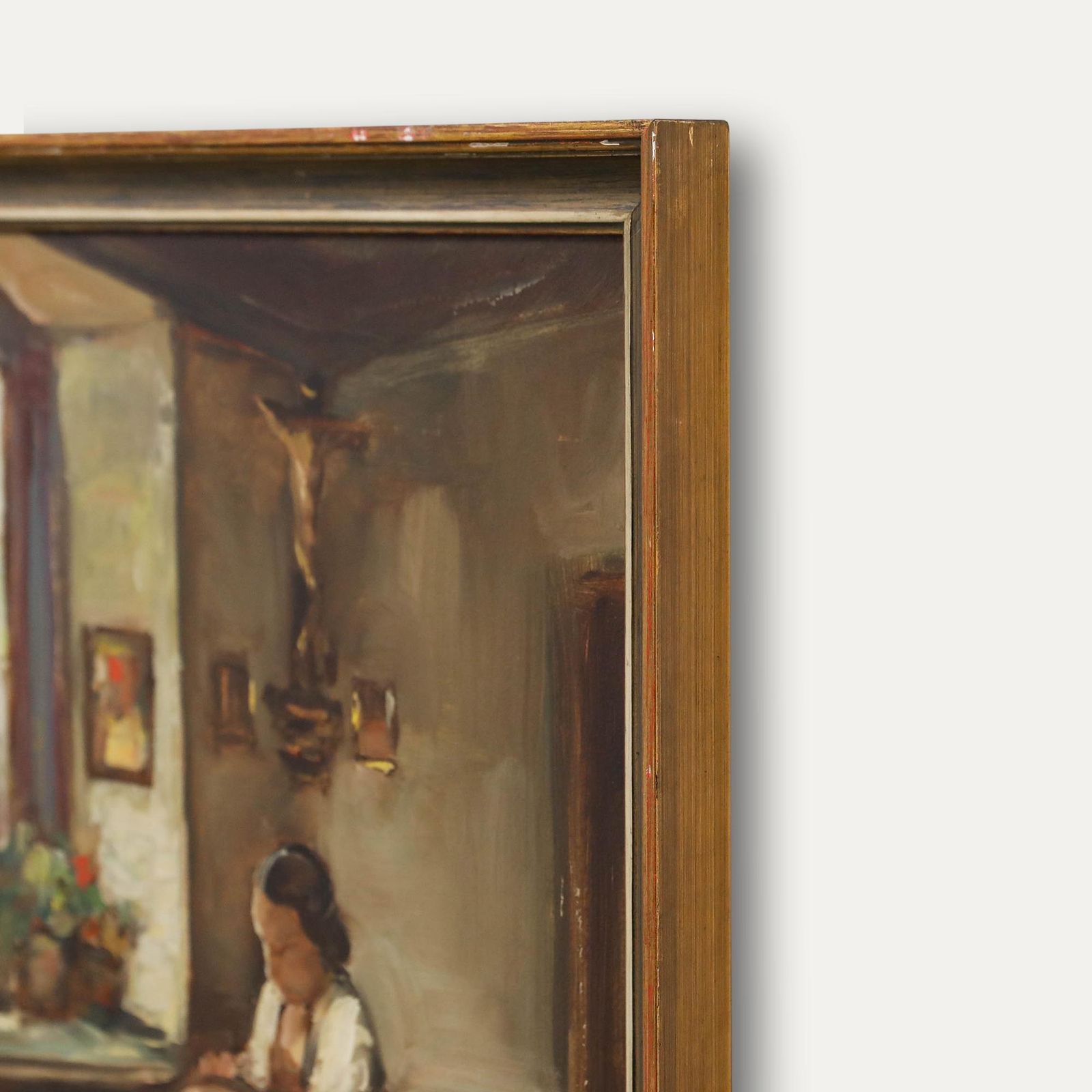 Georg Albert Dorschefeldt (1898 1979) Framed Oil, Mending Clothes photo vinterior