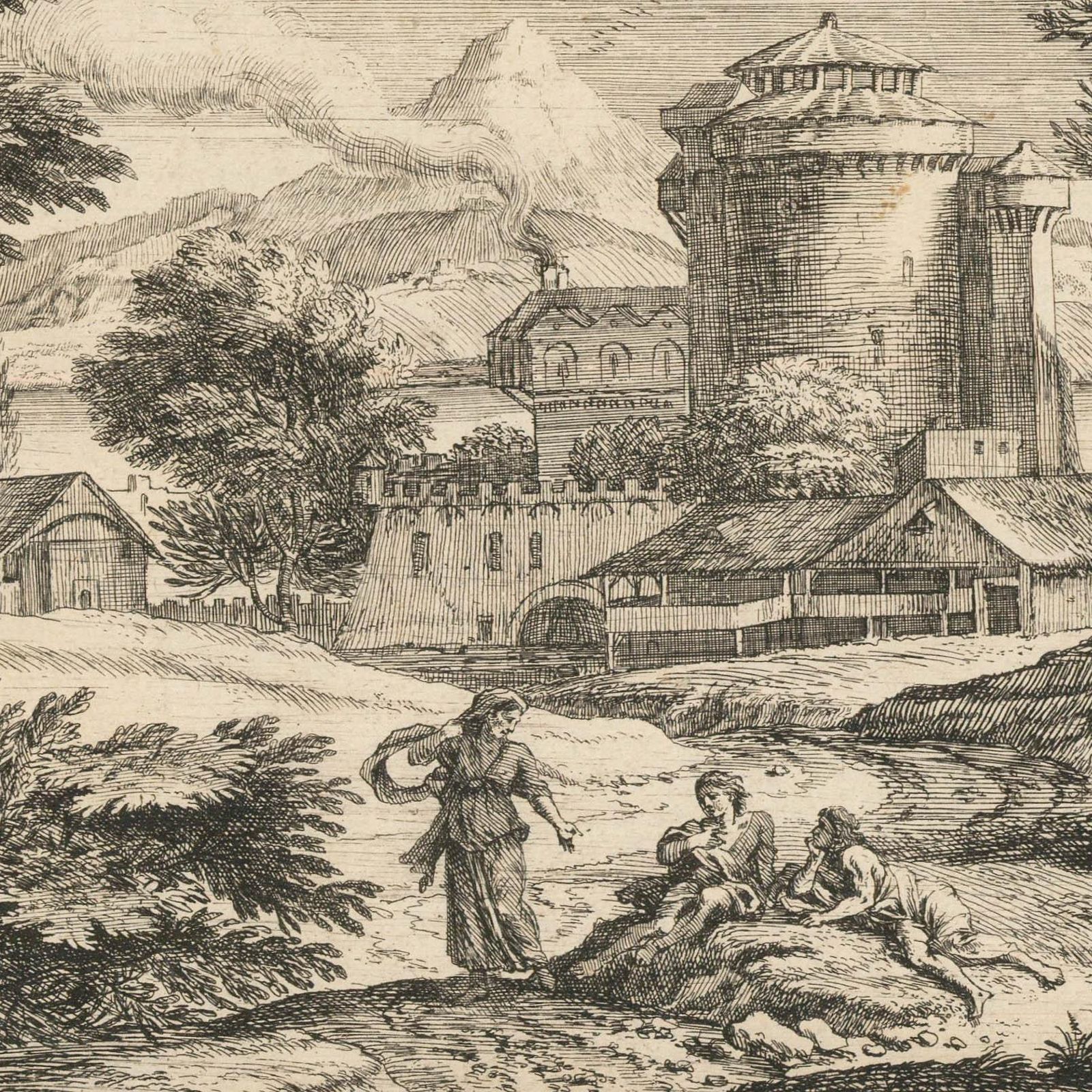 Adriaen Van Der Cabel (1631 1705) 17th Century Etching, Figures In A Landscape photo for sale