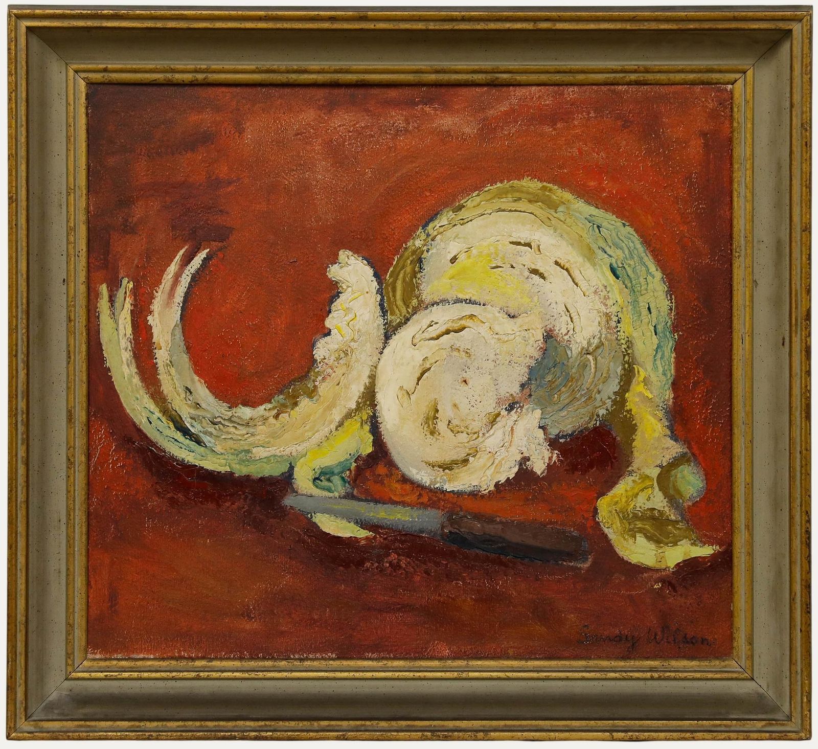 Sandy Wilson (1924 2014) Framed Mid 20th Century Oil, Cabbage & A Knife