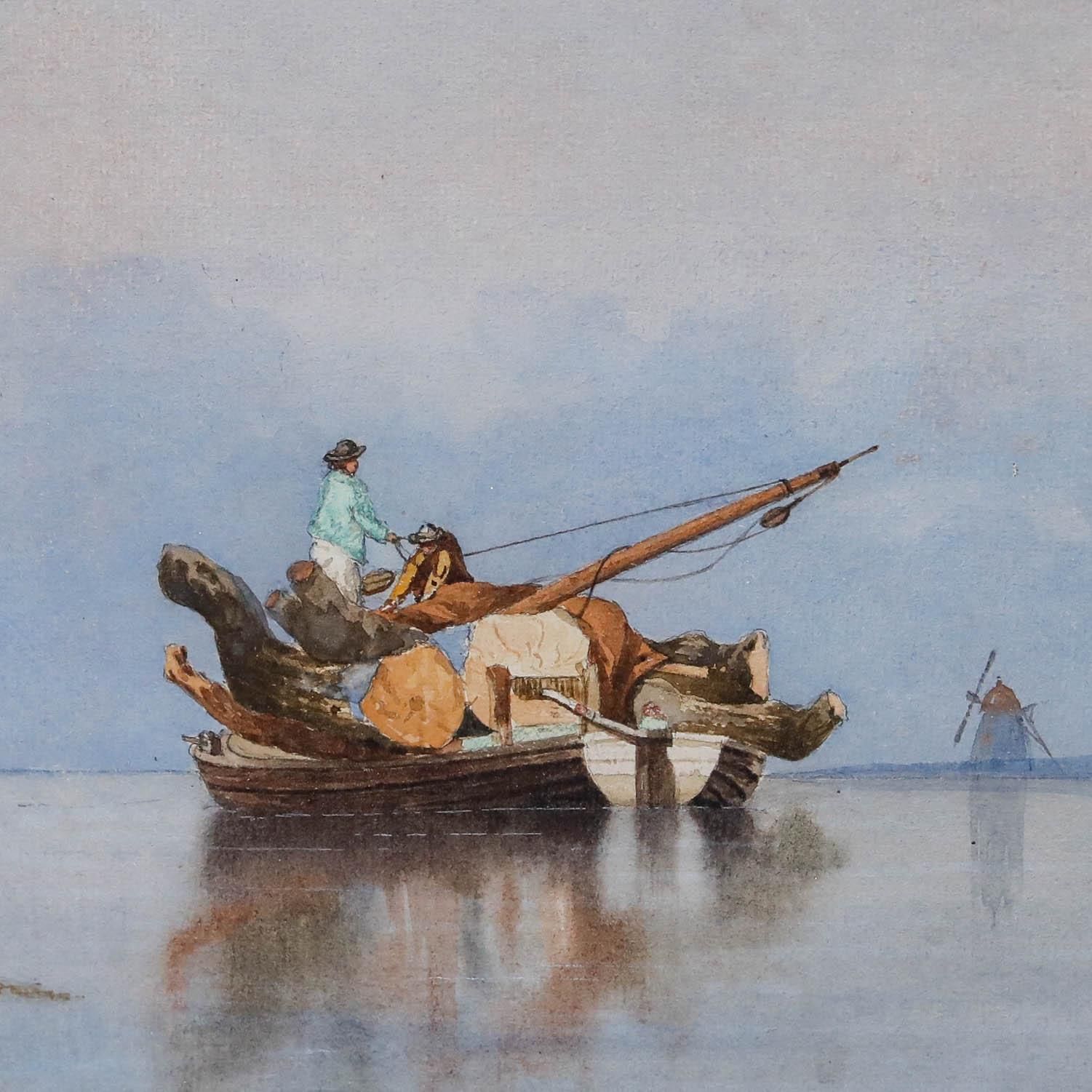 William Harry Williamson (1820 1883) 1865 Watercolour, The Logging Barge photo Art