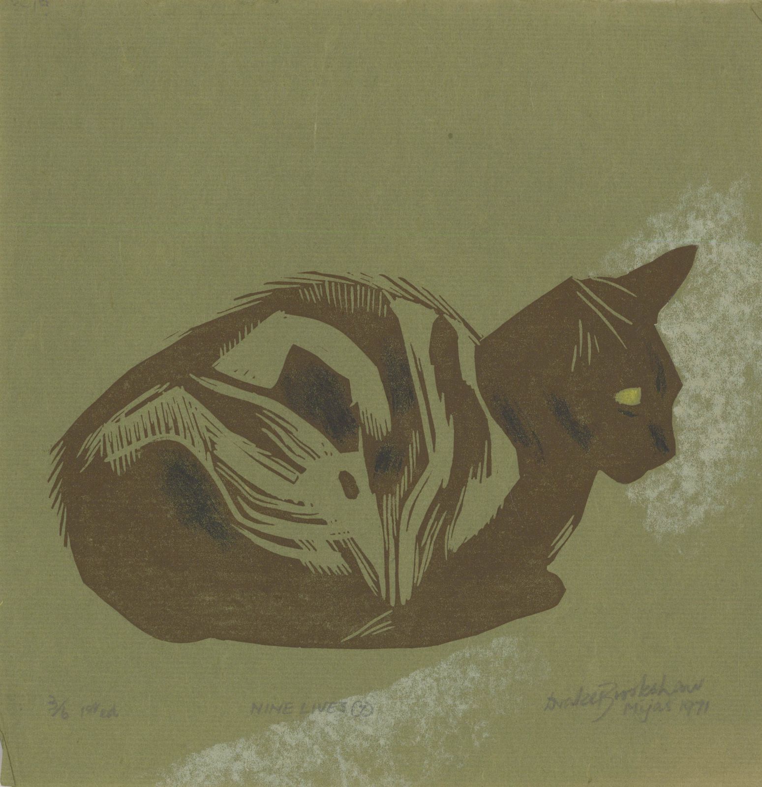 Percy Drake Brookshaw (1907 1993) 1971 Woodcut, Nine Lives 7 photo 195.0