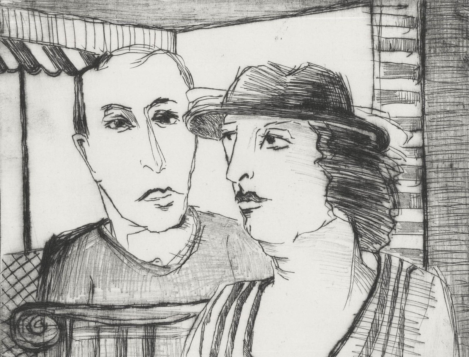Marion Kallauka (B.1949) 1983 Etching, Couple photo furniture
