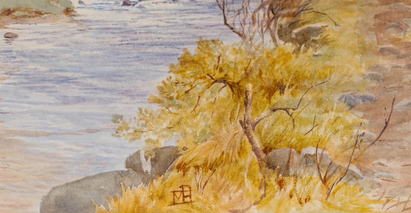 Framed Early 20th Century Watercolour Resting By The Bridge photo vinterior