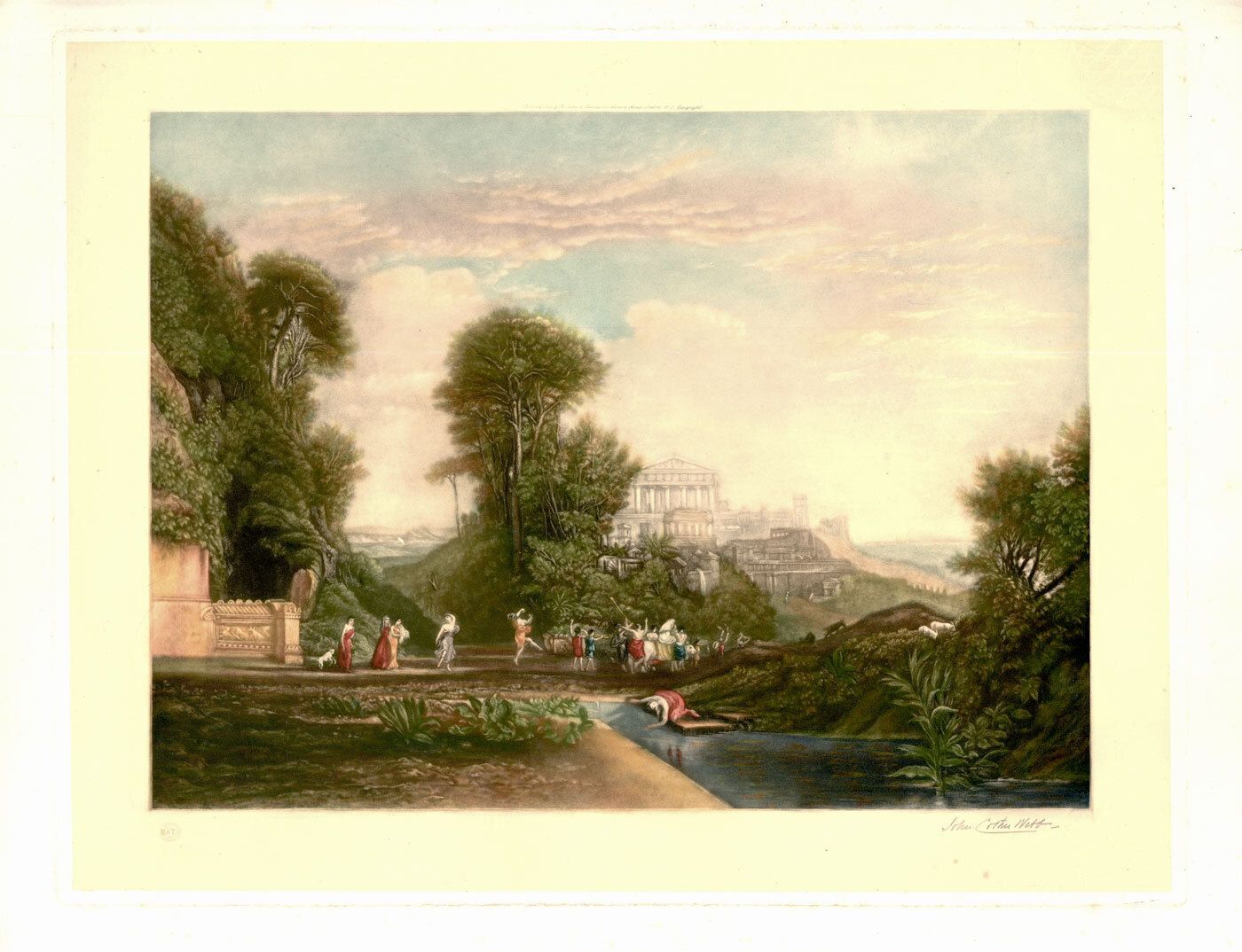 John Cother Webb (1855 1927) Early 20th Century Mezzotint, Classical Scene photo furniture