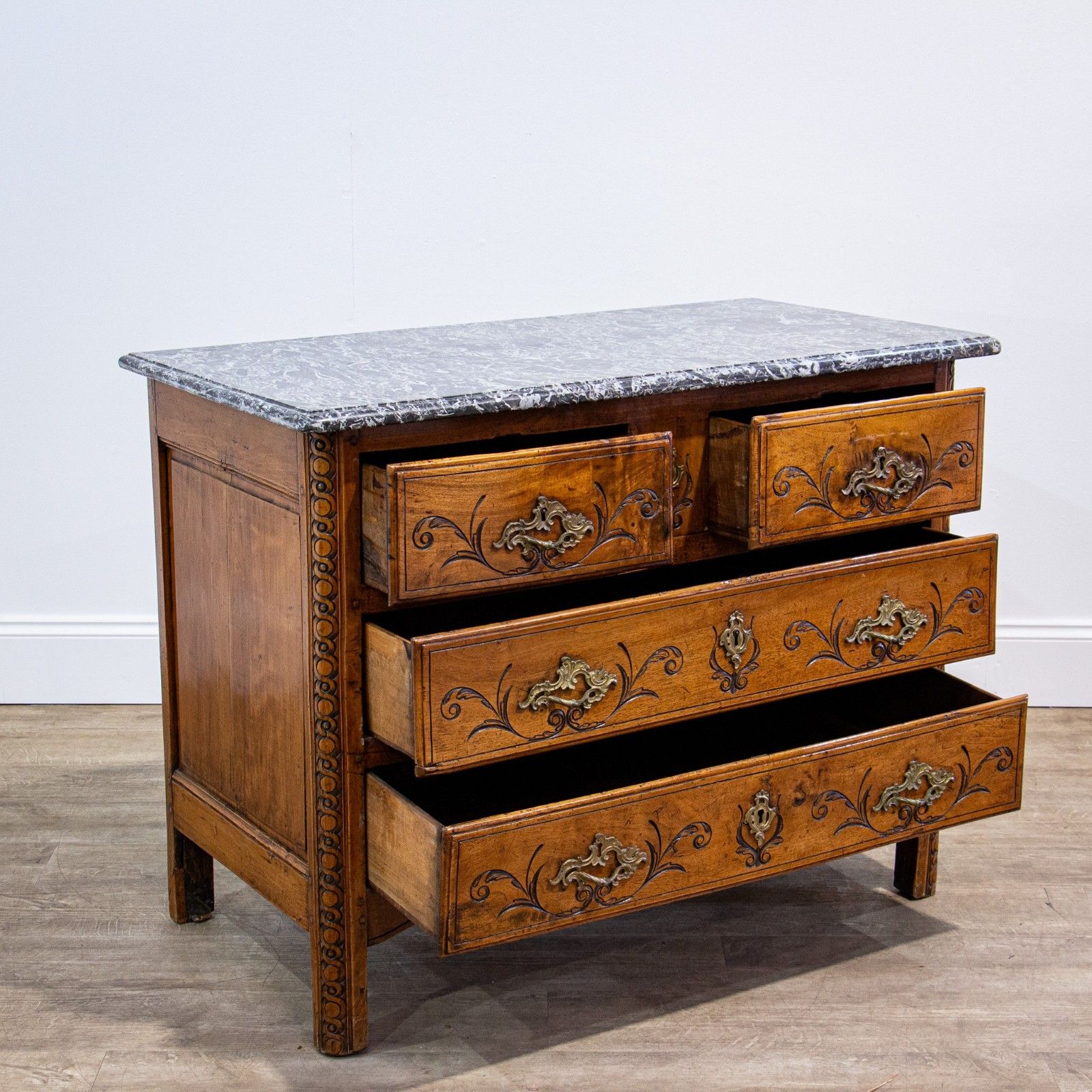 French 18th Century Walnut Louis XV Marble Top Commode photo furniture