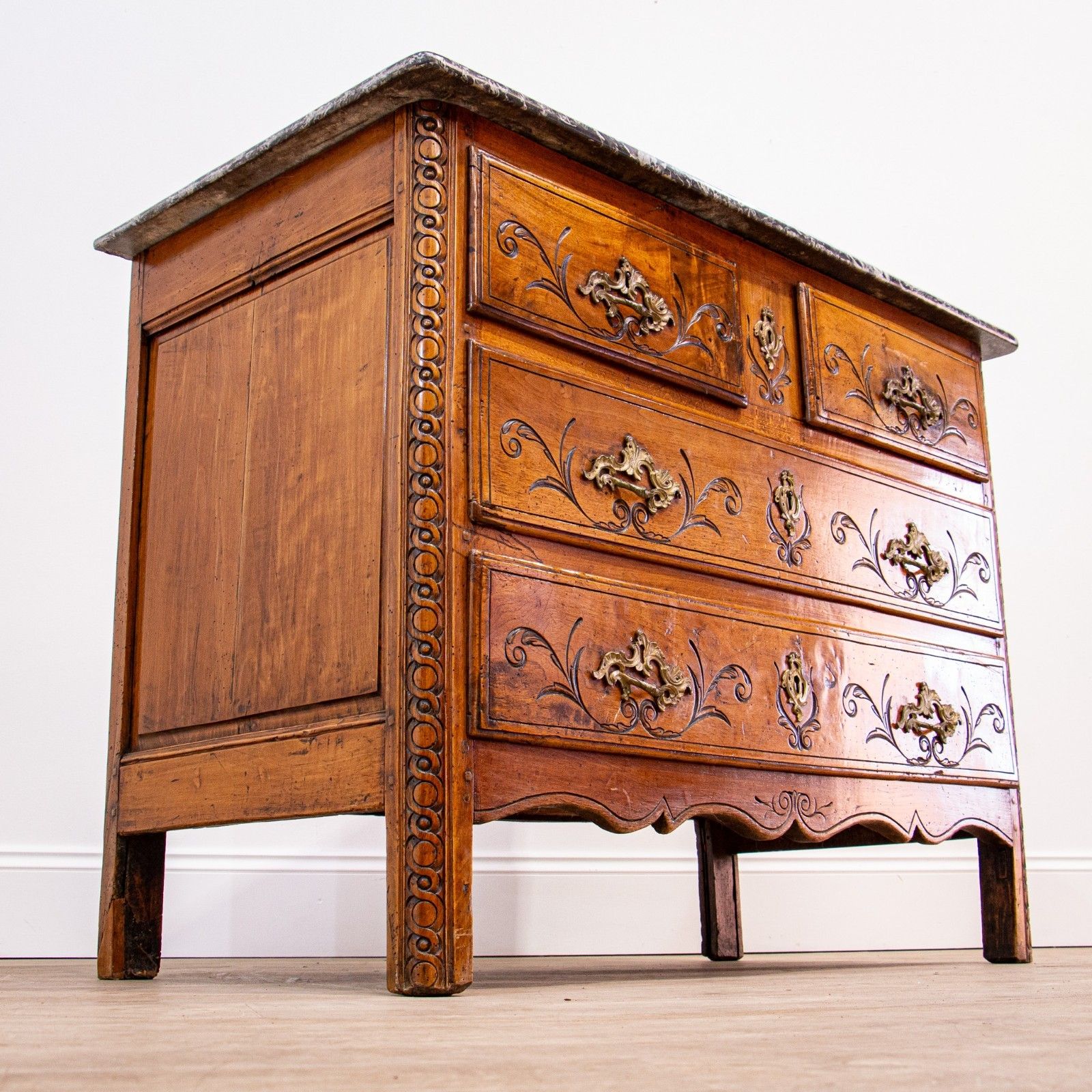 French 18th Century Walnut Louis XV Marble Top Commode photo for sale