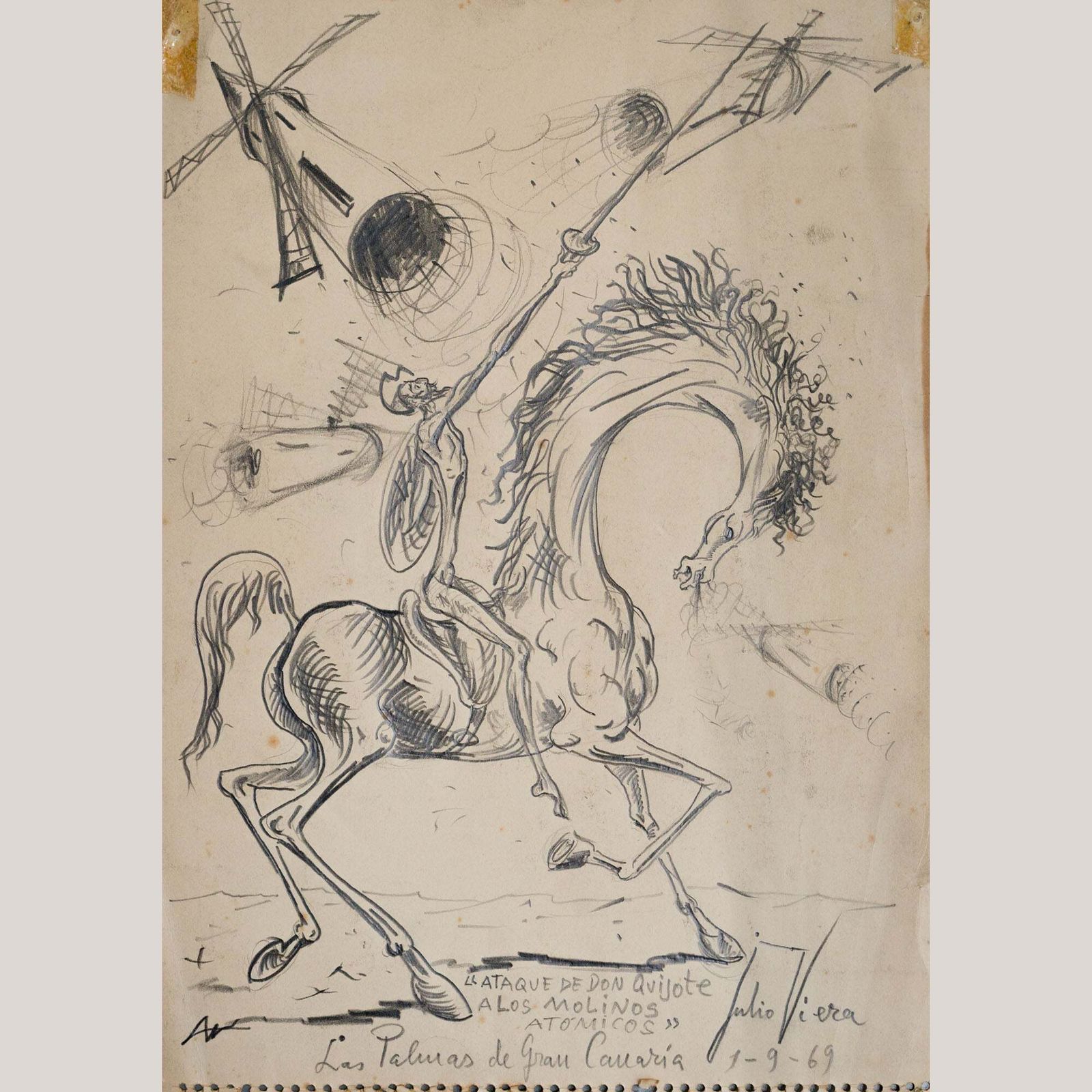 Don Quixote Aanvalsscène, Tekening Van Julio Viera
