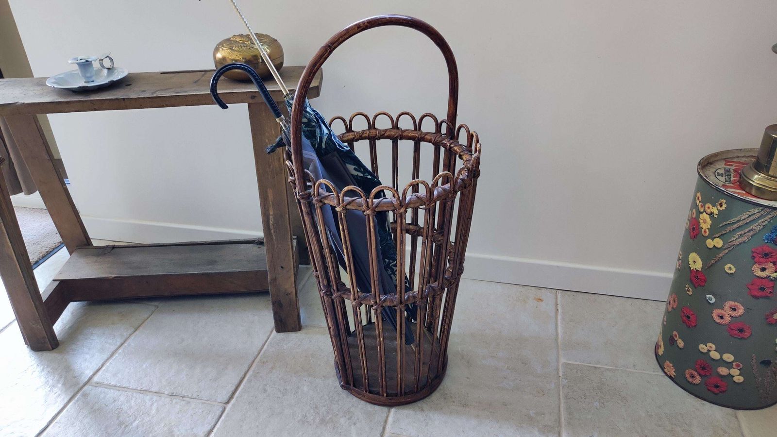 French Mid Century Modern Bamboo Umbrella Stand, 1960s photo 153.0