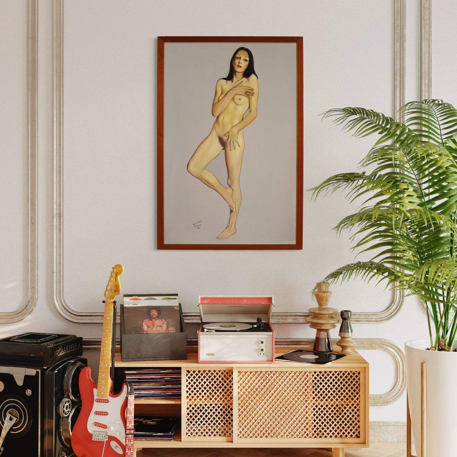 photo vintage Female Nude Painting Signed By Vellani Marchi Dated 1970