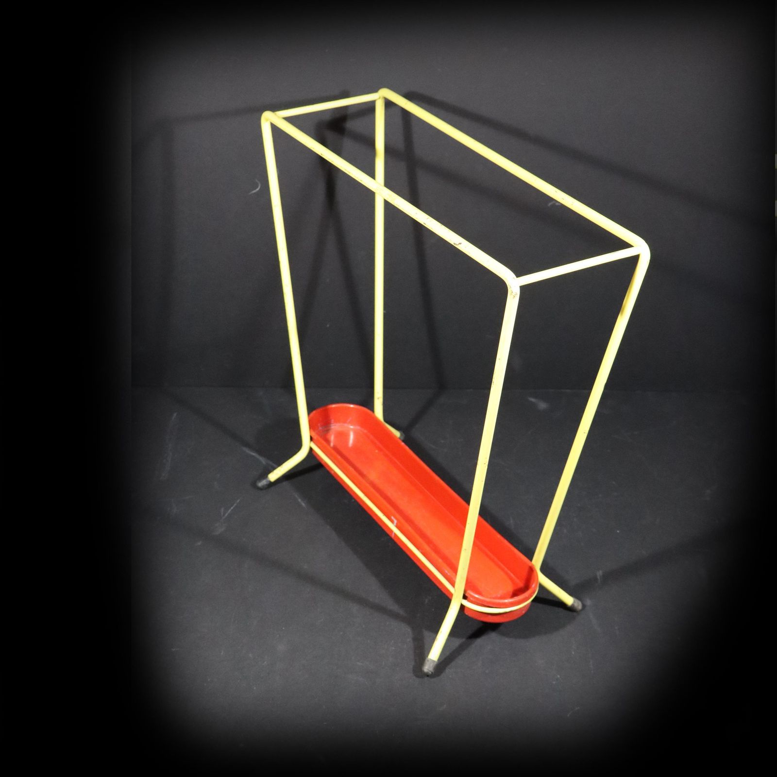 Midcentury Modern Umbrella Stand Rockabilly Yellow And Red French Walking Stick Holder photo for sale