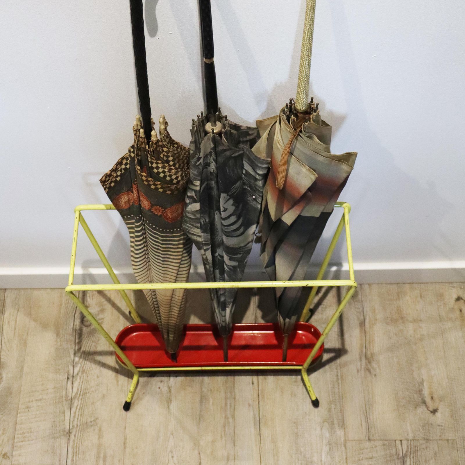 photo furniture Midcentury Modern Umbrella Stand Rockabilly Yellow And Red French Walking Stick Holder