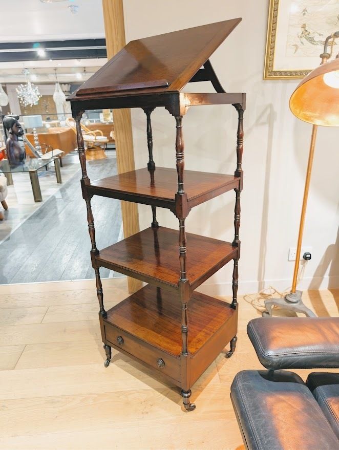 A George III Period Mahogany Four Tier Whatnot With Hinged Adjustable Reading Stand