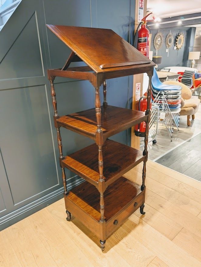A George III Period Mahogany Four Tier Whatnot With Hinged Adjustable Reading Stand photo for sale