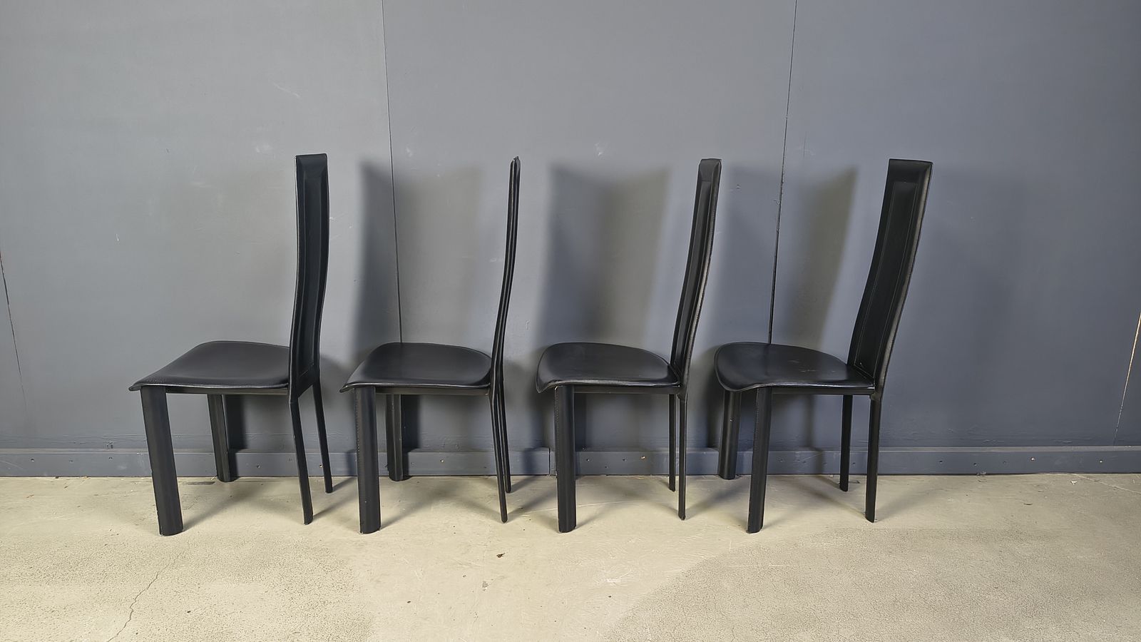 photo furniture Vintage Black Leather Dining Chairs, Set Of 4, 1980s