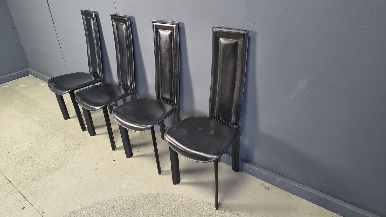 Furniture Vintage Black Leather Dining Chairs, Set Of 4, 1980s photo