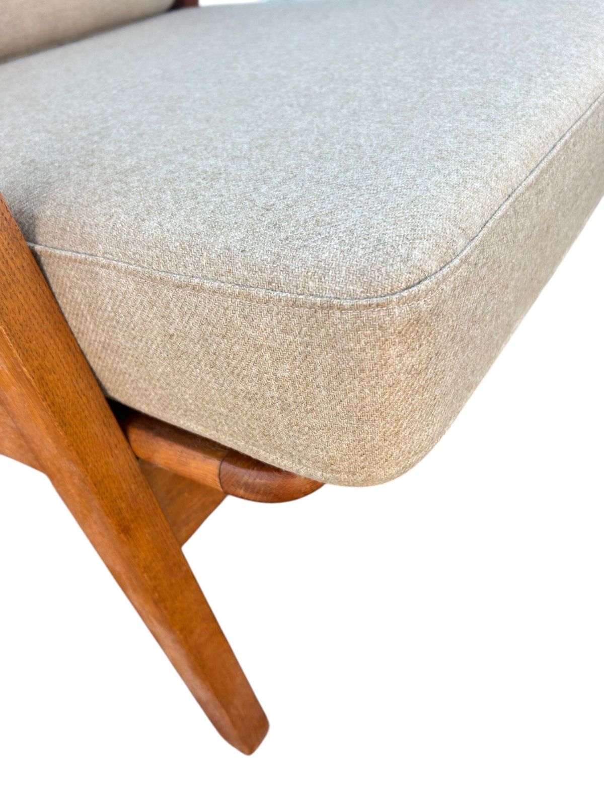 Furniture Danish Teak And Oak Cream Beige Wool Lounge Armchair Mid Century Chair 1960s photo