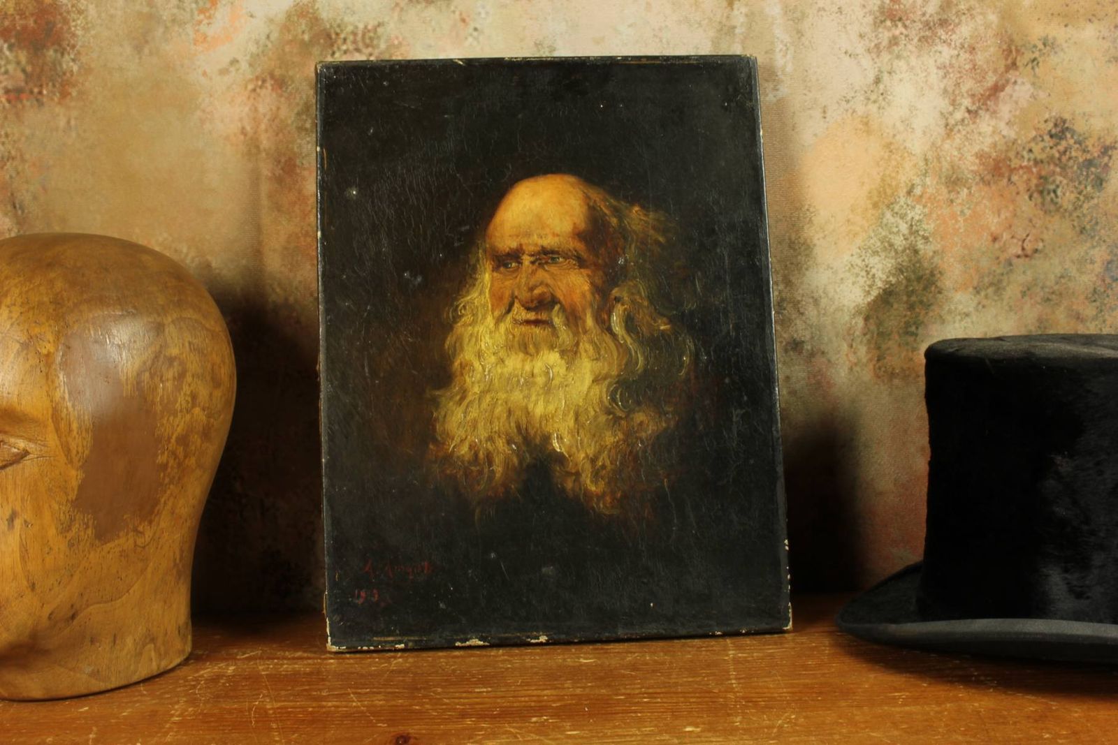 Antique Bearded Gentleman Oil Painting. Old Man Beard Portrait. 1913. photo for sale