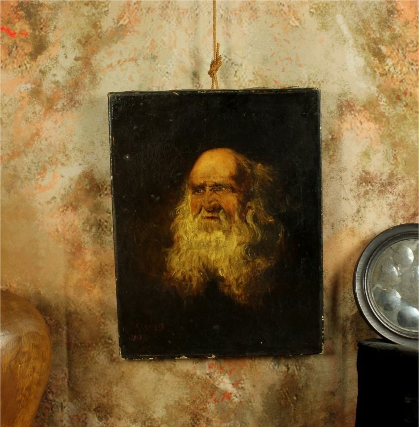 Antique Bearded Gentleman Oil Painting. Old Man Beard Portrait. 1913. photo Art