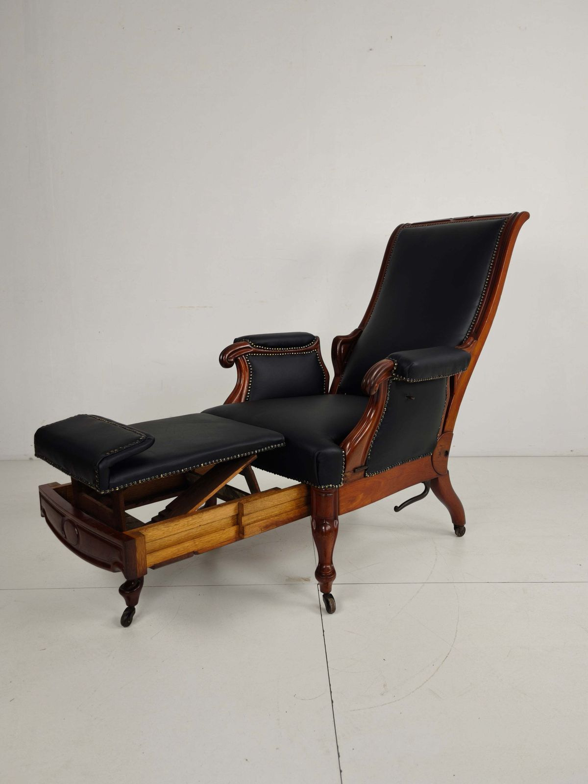 19th Century Antique Library Chair By Horrix – Black Leather