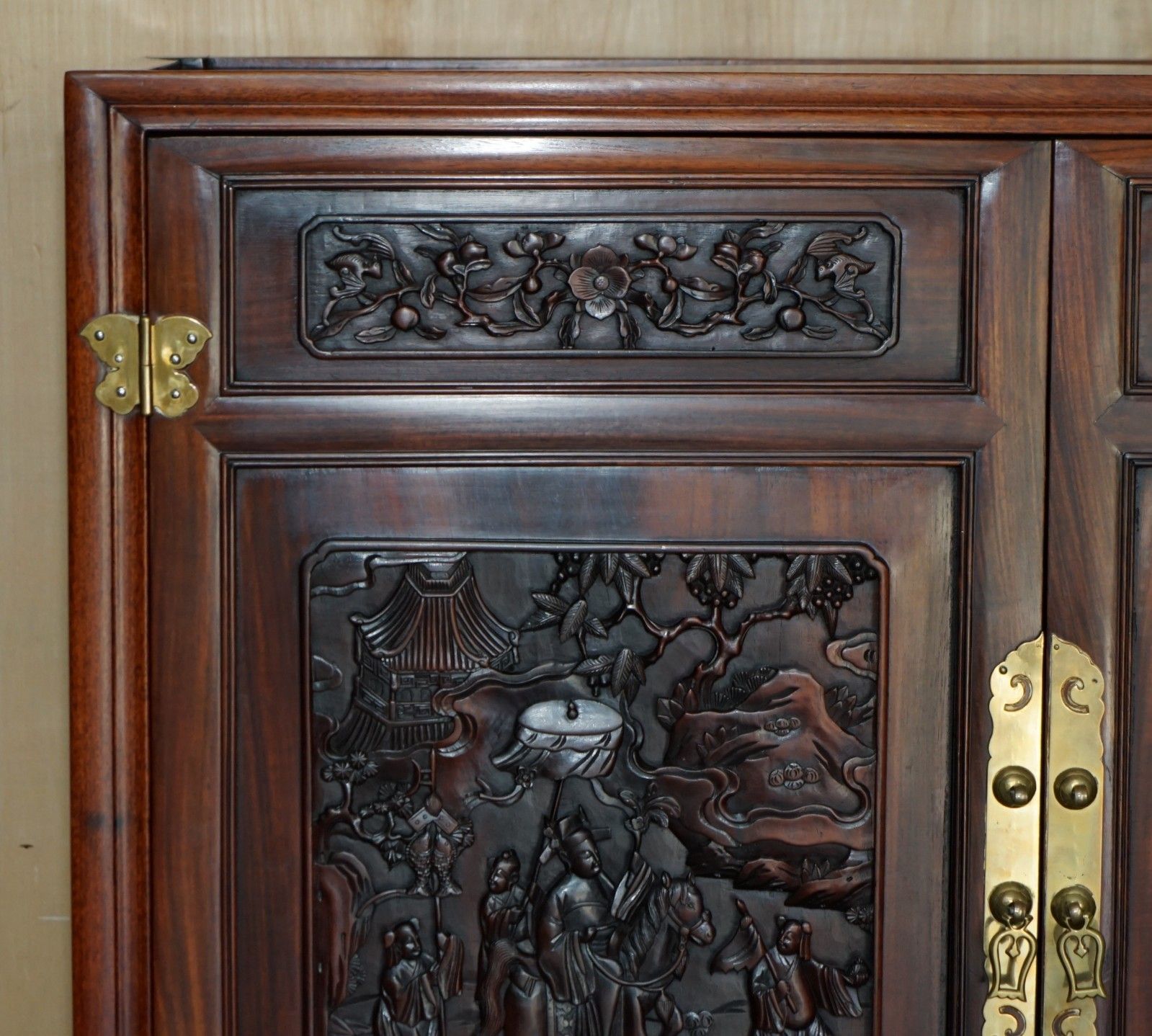 A Fine 19th Century Carved Huanghuali Two Door Cabinet On Stand Qing Dynasty photo Furniture