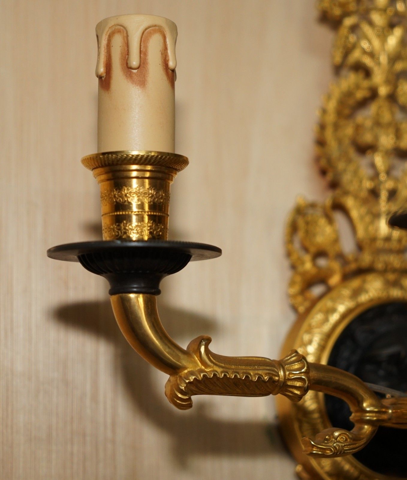 photo for sale Pair Of Rrp £4,495 L'originale Italy 24ct Gold Plated Four Candle Bronze Sconces