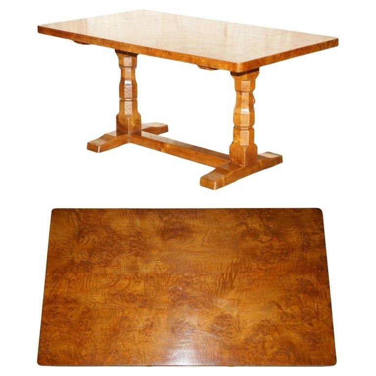Super Rare Circa 1960's Robert Mouseman Thompson Burr & Burl Oak Dining Table