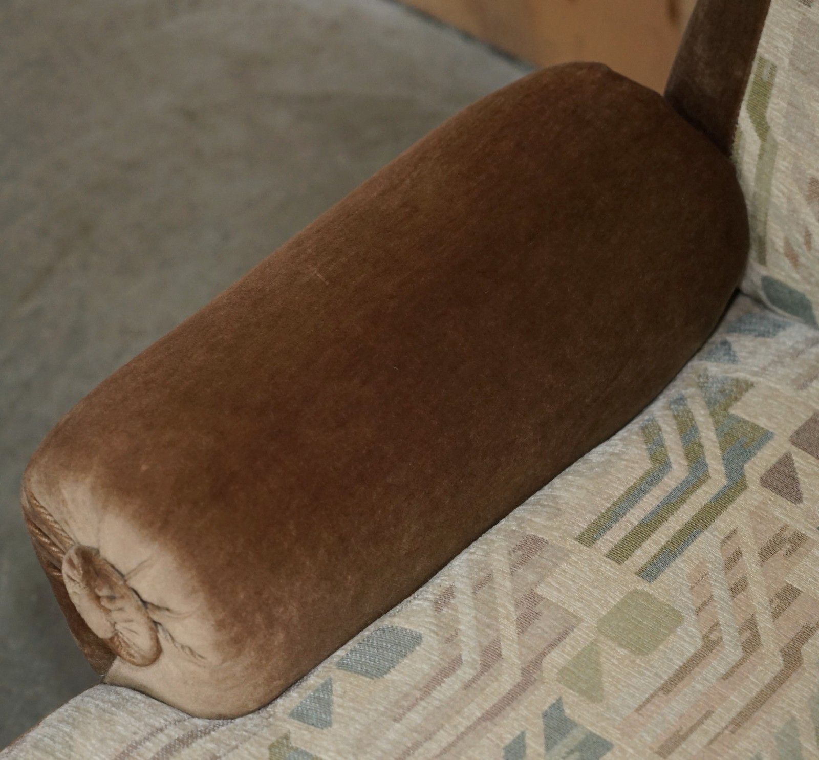 Pair Of Antique Edwardian 1910 Walnut Framed Brass Castors Bolster Arm Armchairs photo vinterior