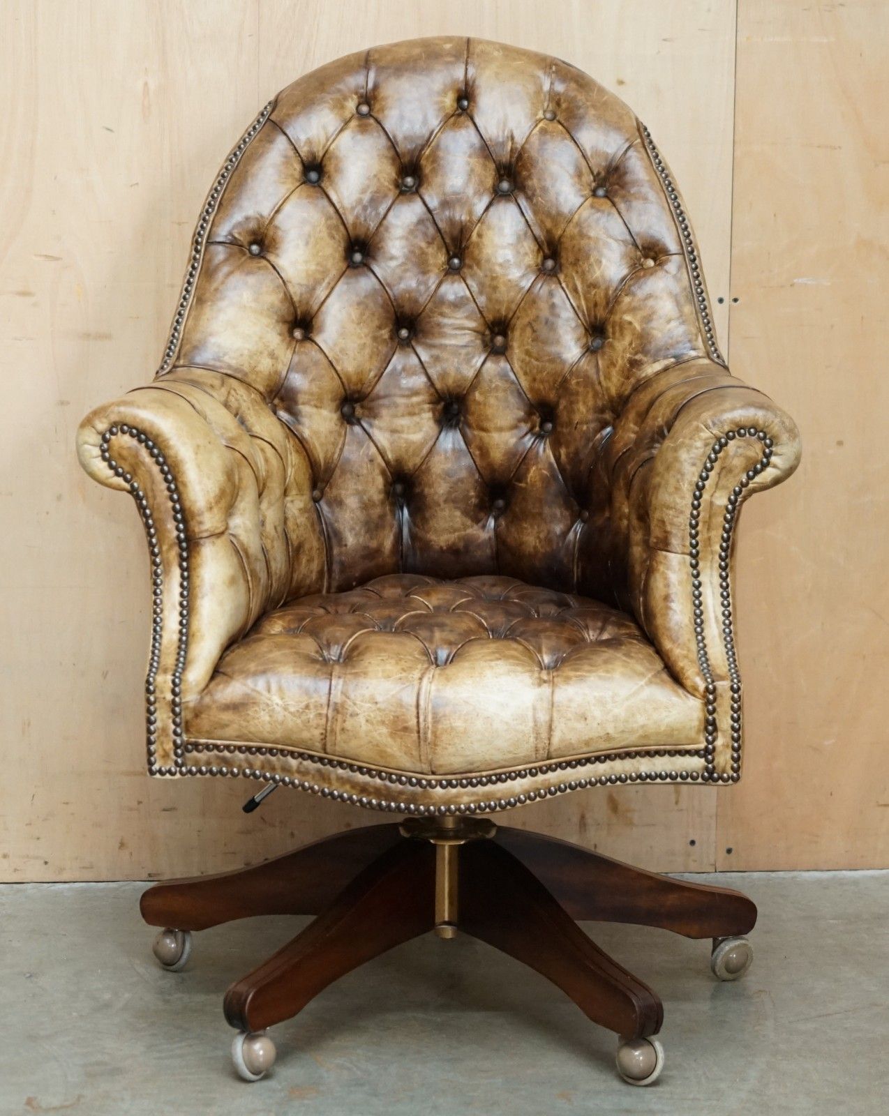 Antique Heritage Aniline Brown Leather Chesterfield Directors Captains Armchair photo furniture
