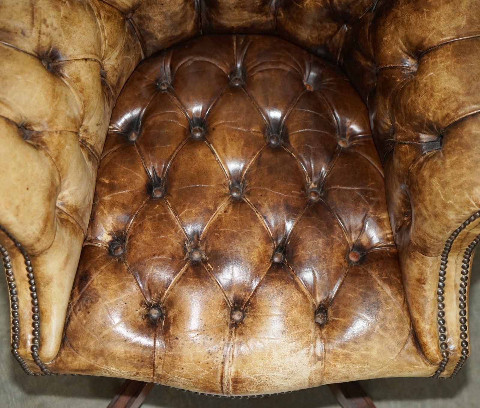Antique Heritage Aniline Brown Leather Chesterfield Directors Captains Armchair photo buy