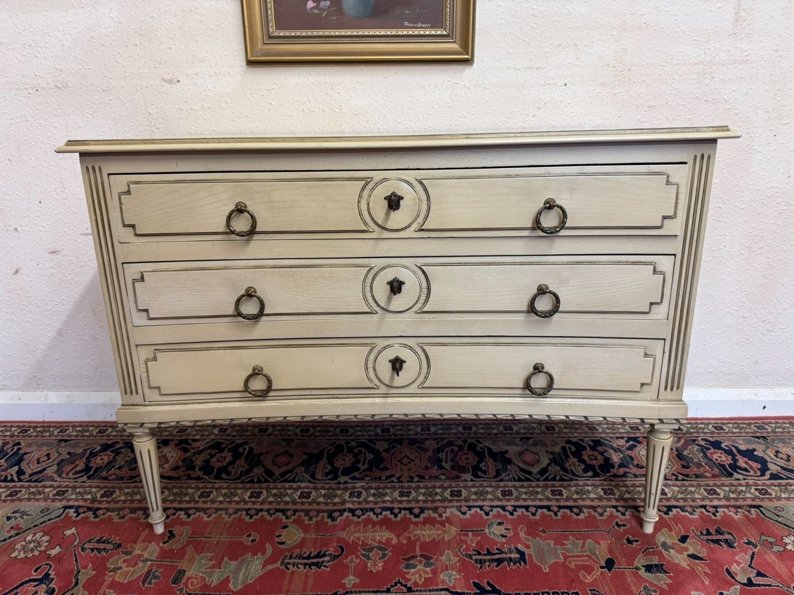 photo furniture Antique French Empire Curved Chest Of Three Drawers Circa 1920