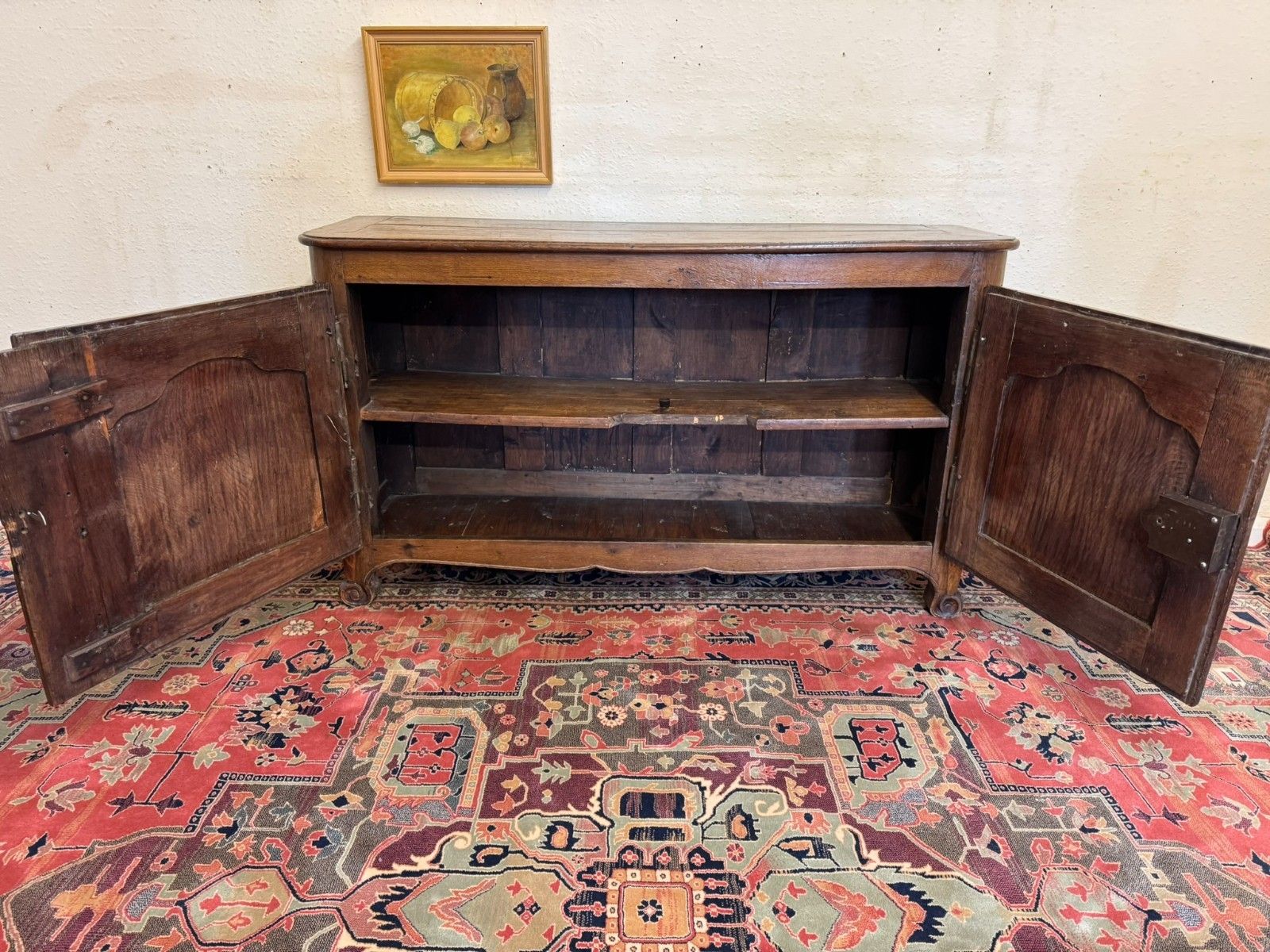 Furniture Antique French Country Oak Two Door Cupboard Circa 1870 photo